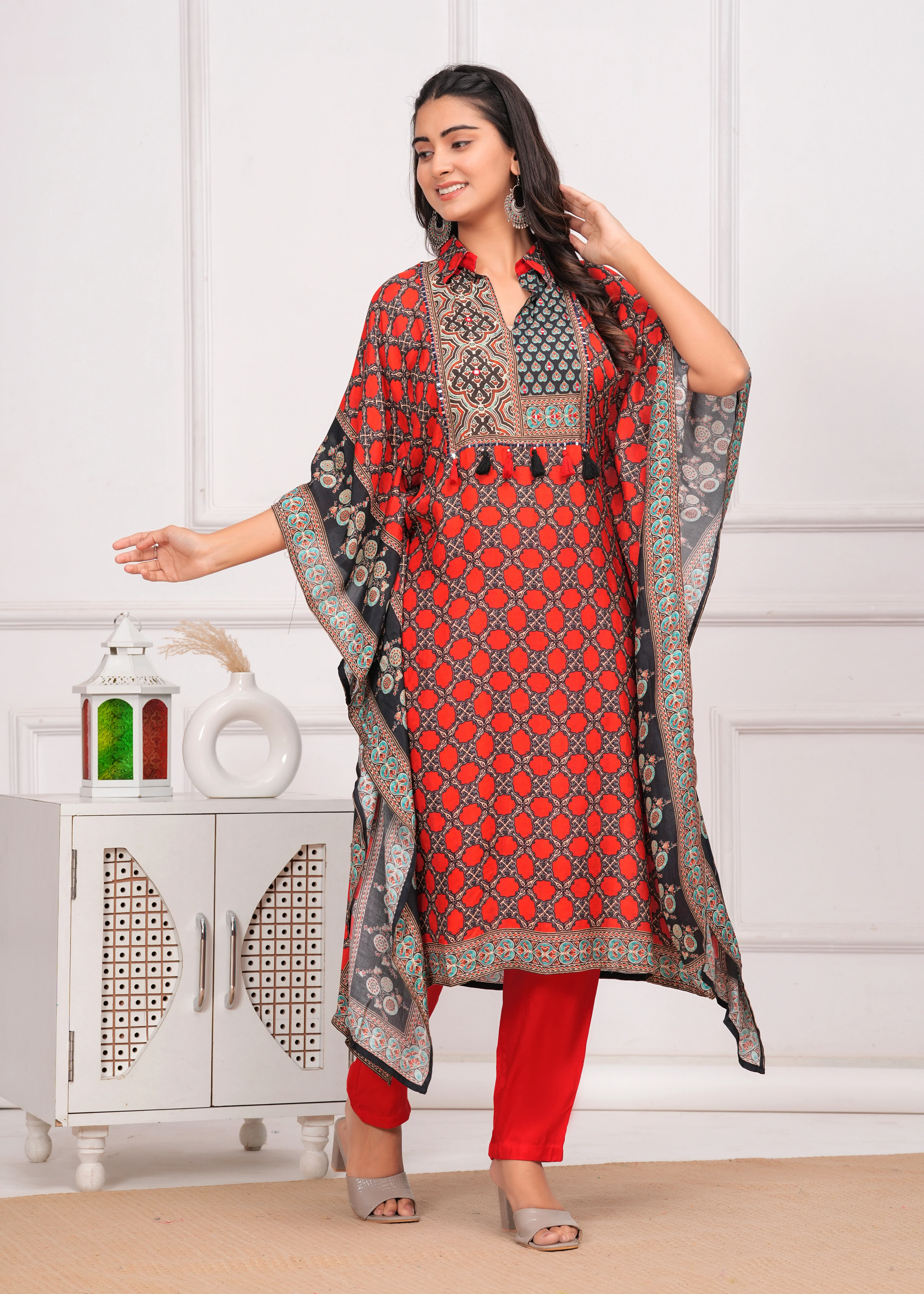 Maurya Crimson Premium Kurta Kaftan Pant Set - Image 4