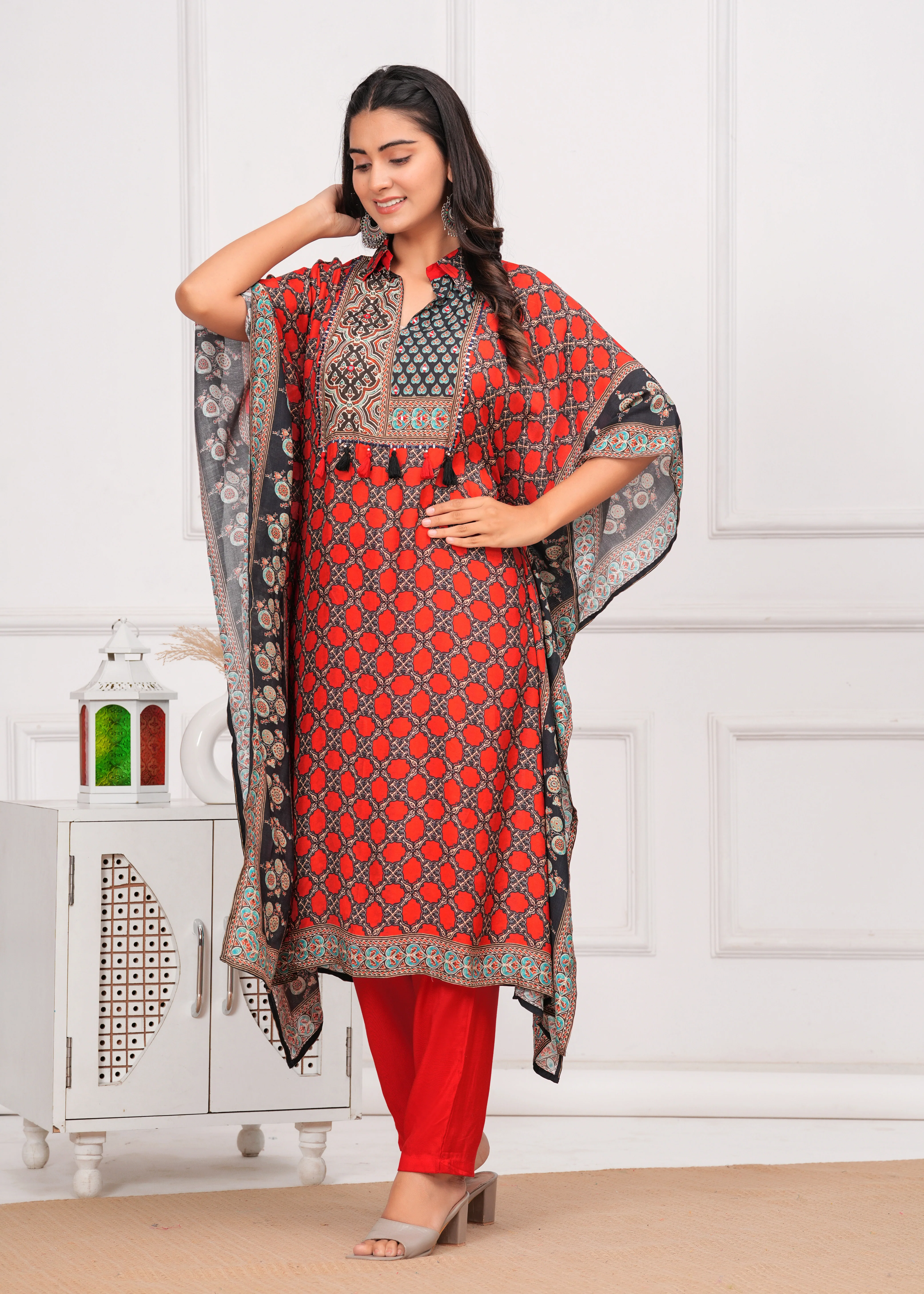 Maurya Crimson Premium Kurta Kaftan Pant Set - Image 5
