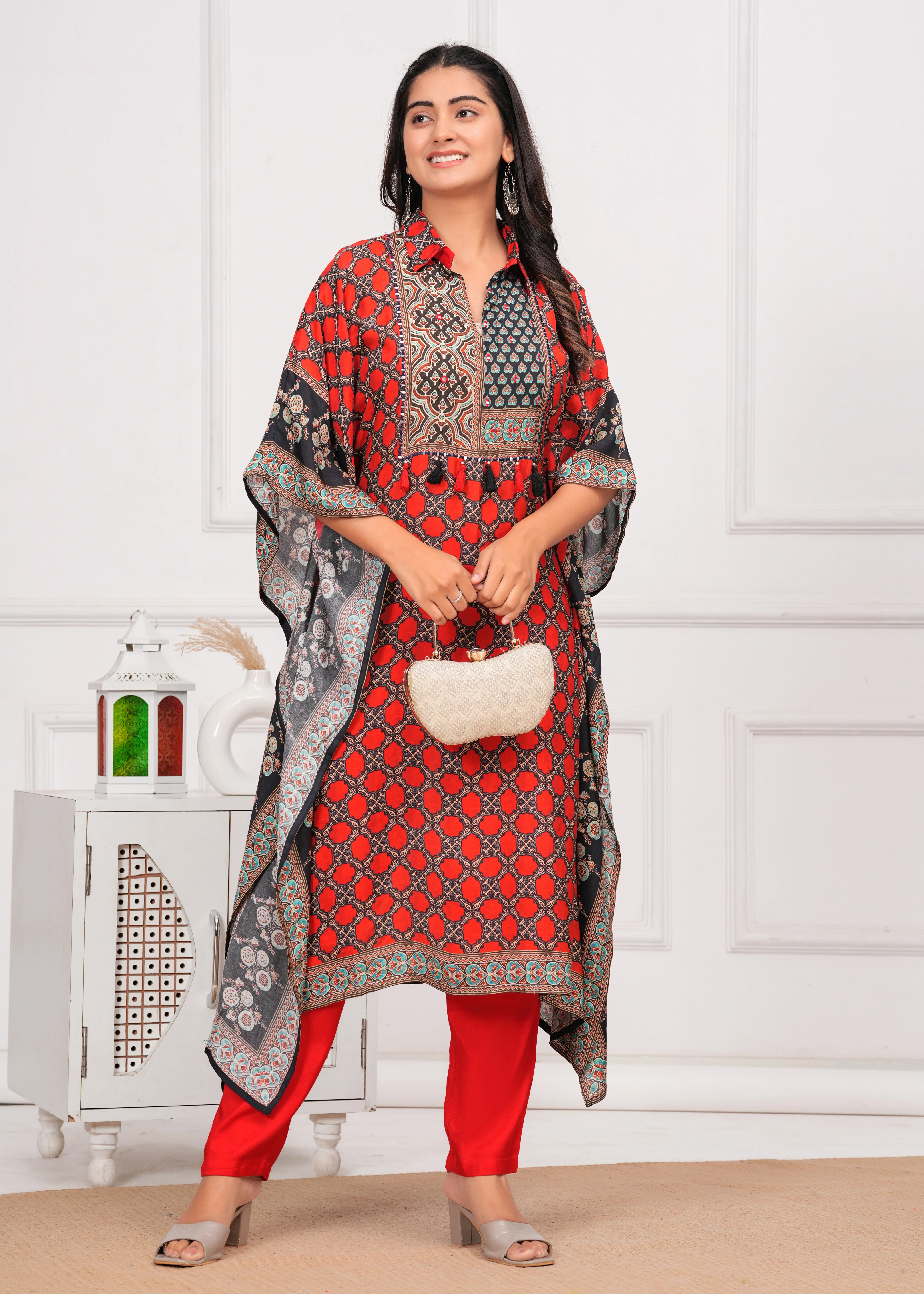 Maurya Crimson Premium Kurta Kaftan Pant Set - Image 6