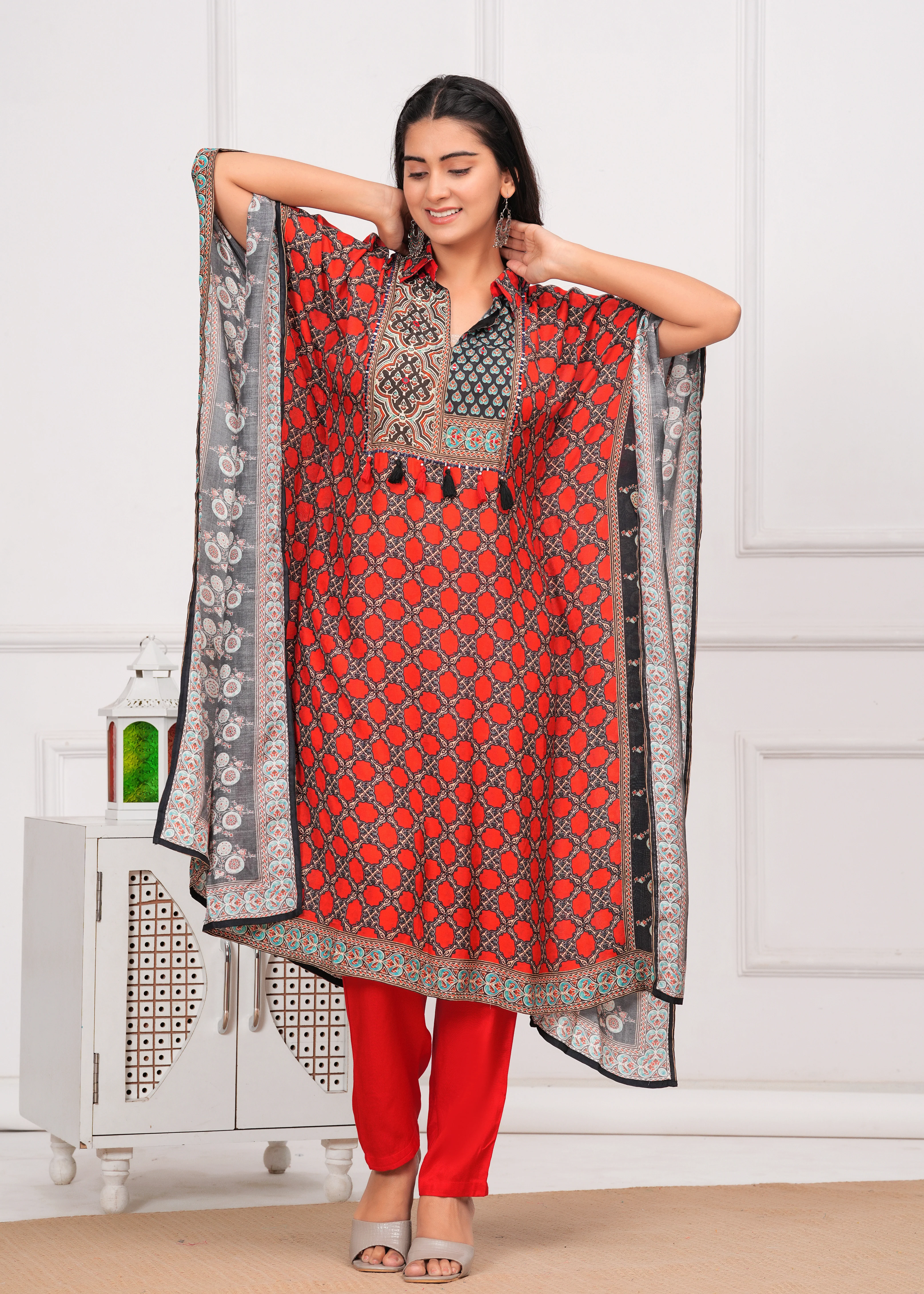 Maurya Crimson Premium Kurta Kaftan Pant Set - Image 7