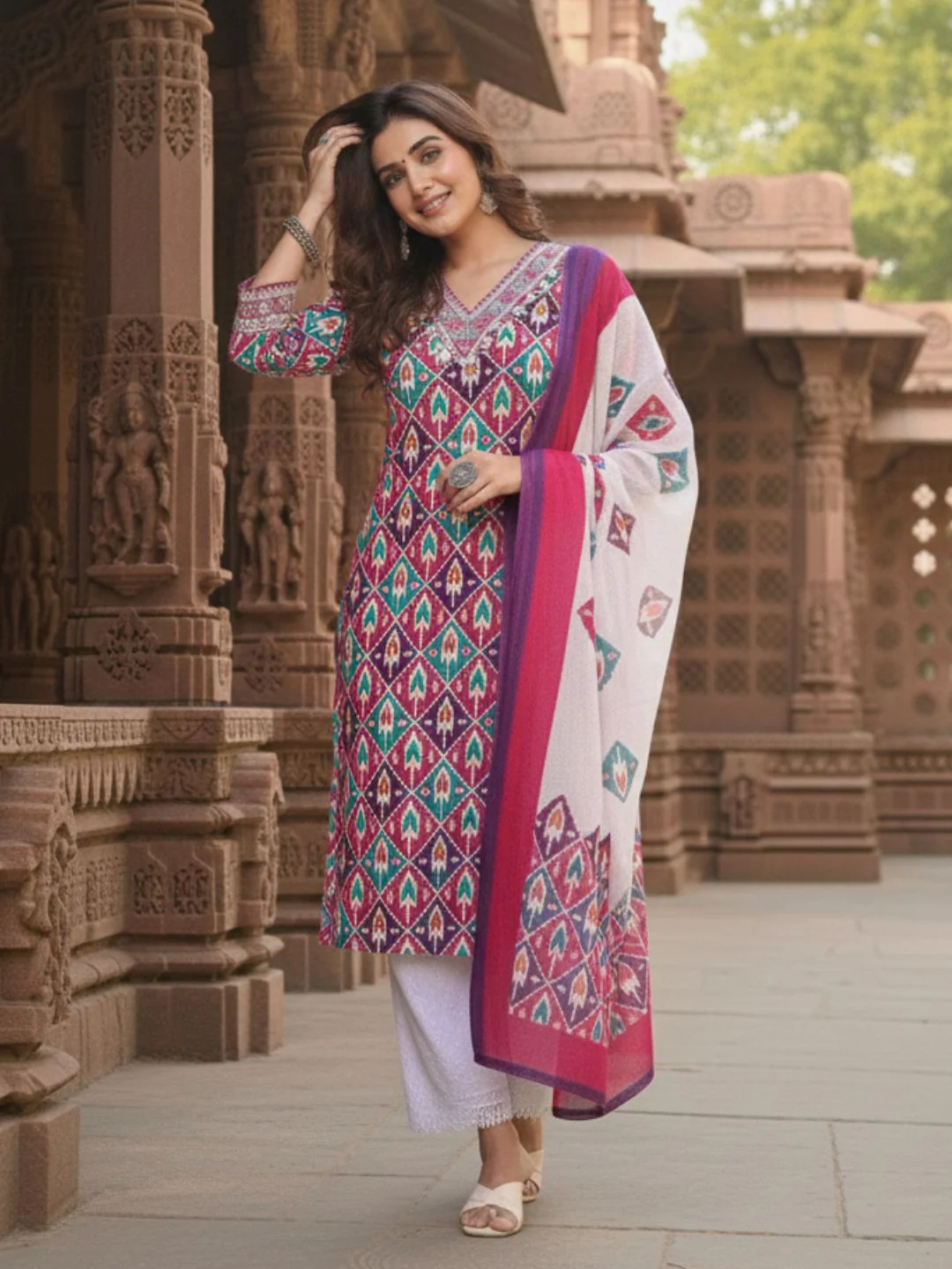 Aranya Ikat Print Premium Pure Cotton Suit Set - Image 12