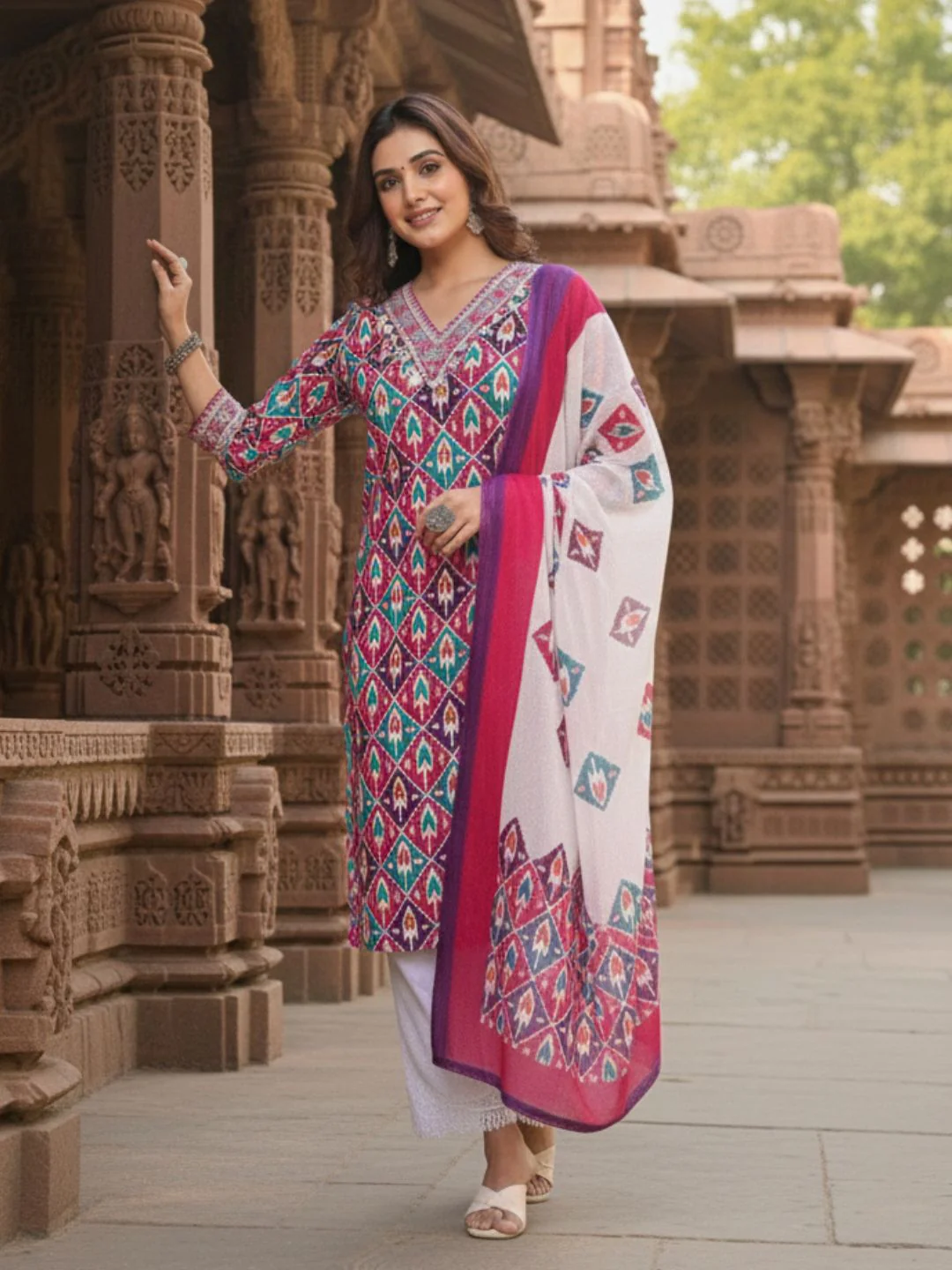 Aranya Ikat Print Premium Pure Cotton Suit Set - Image 14