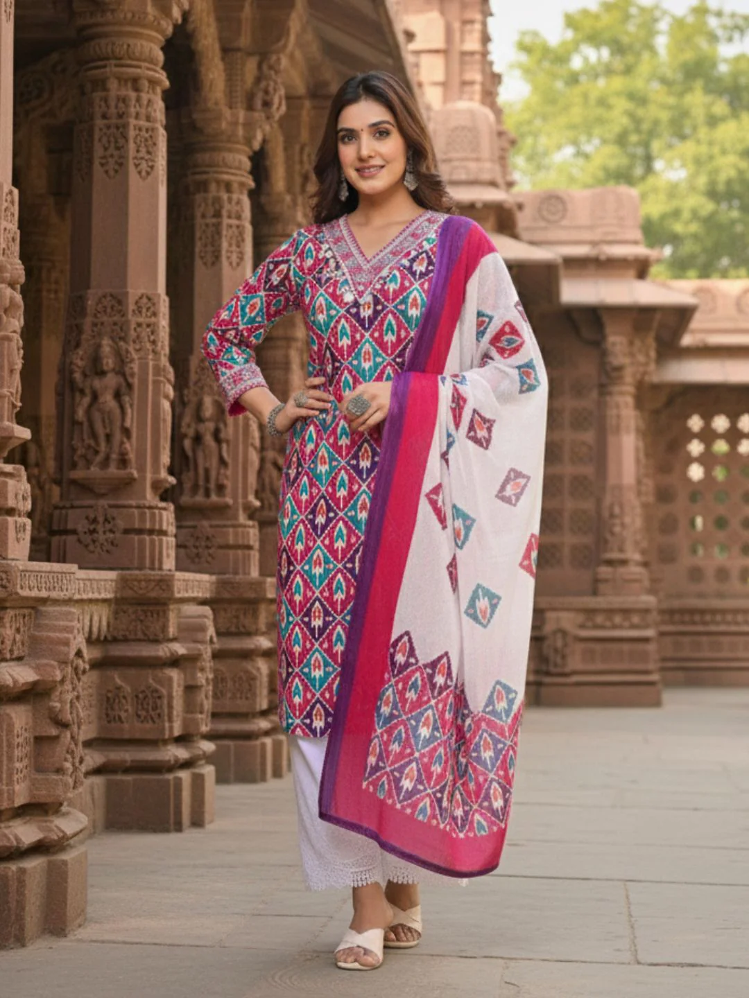 Aranya Ikat Print Premium Pure Cotton Suit Set - Image 7