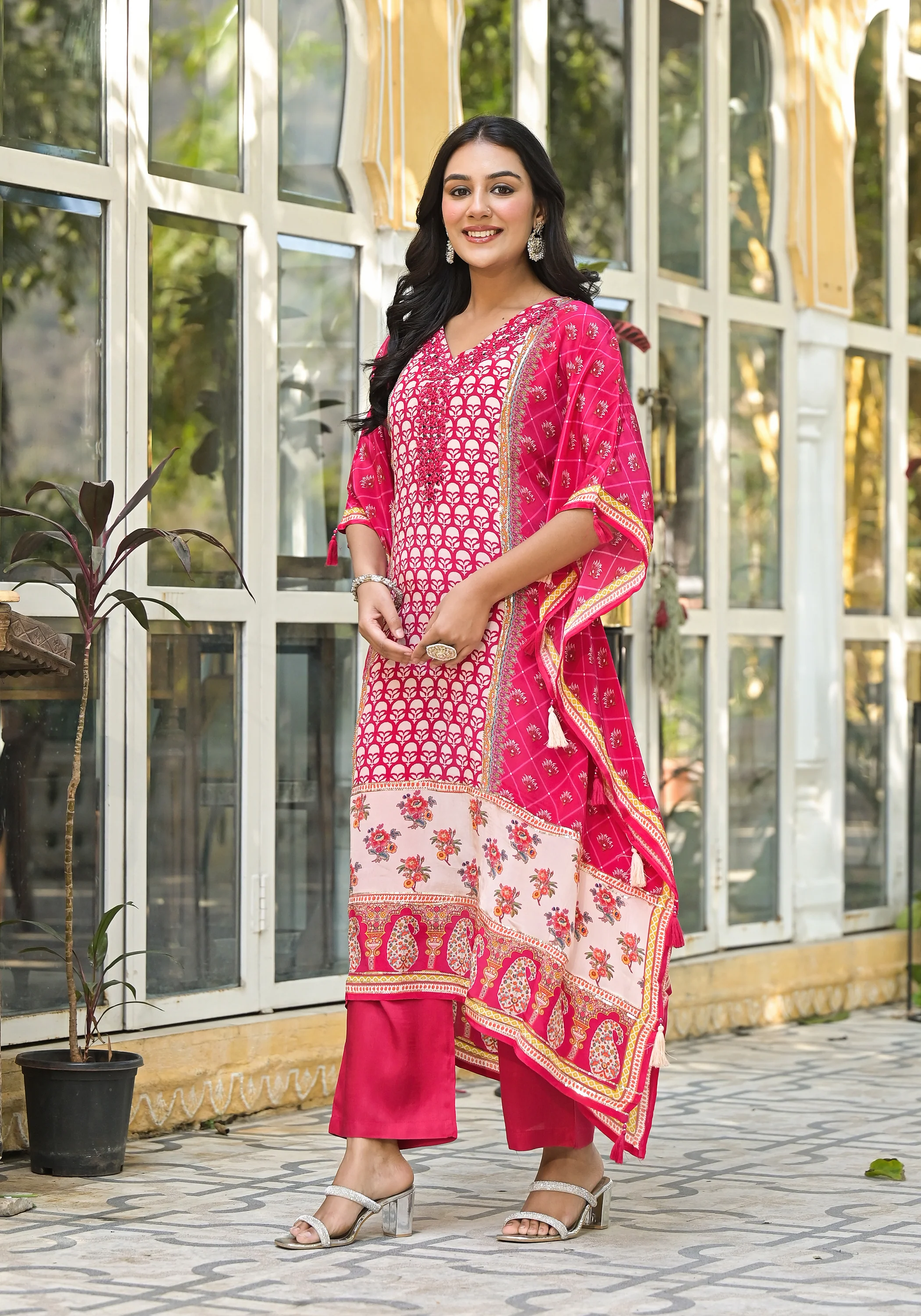 Mehna Rosewood Full Heavy Work Kaftan Pant set - Image 3