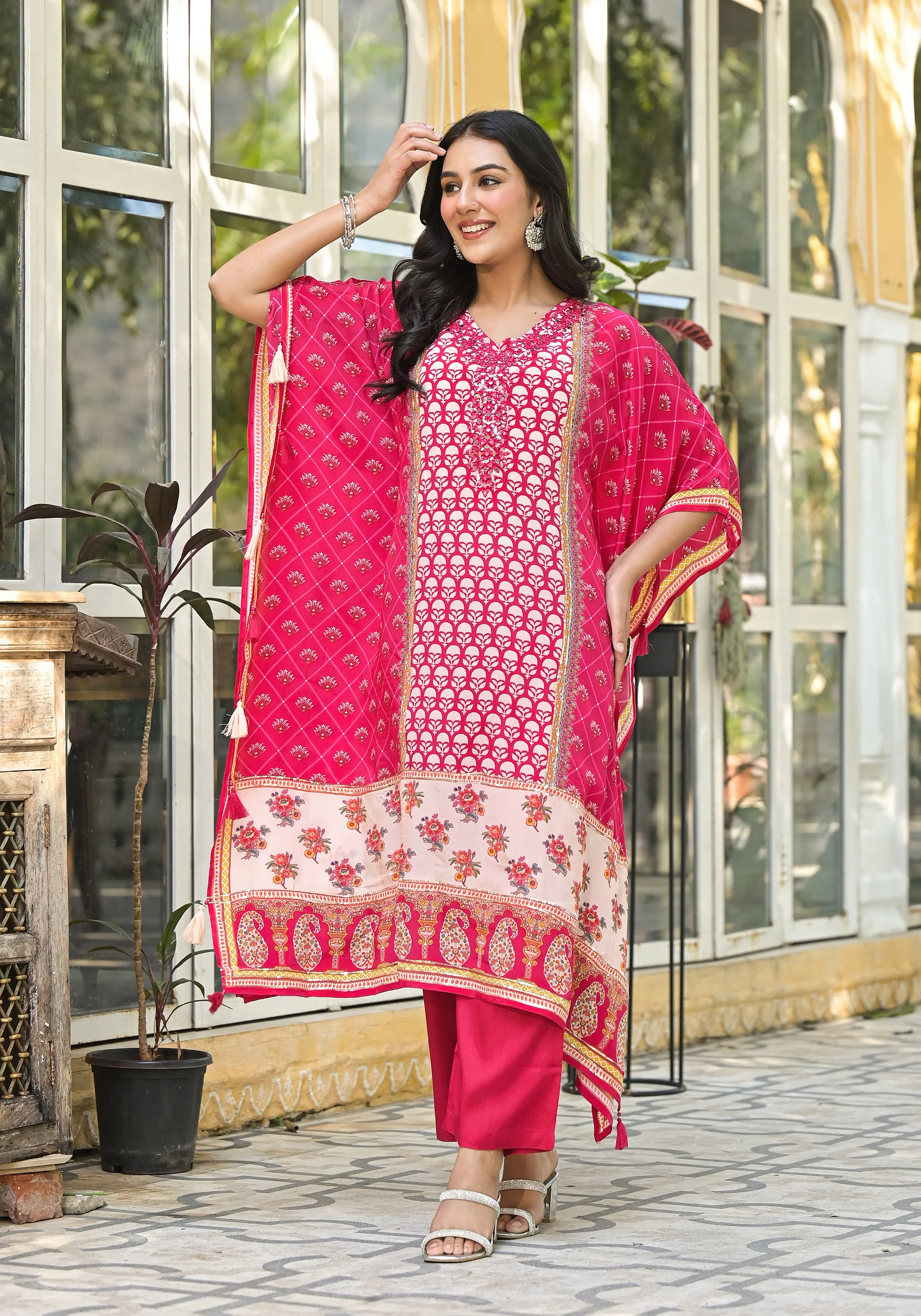 Mehna Rosewood Full Heavy Work Kaftan Pant set - Image 5