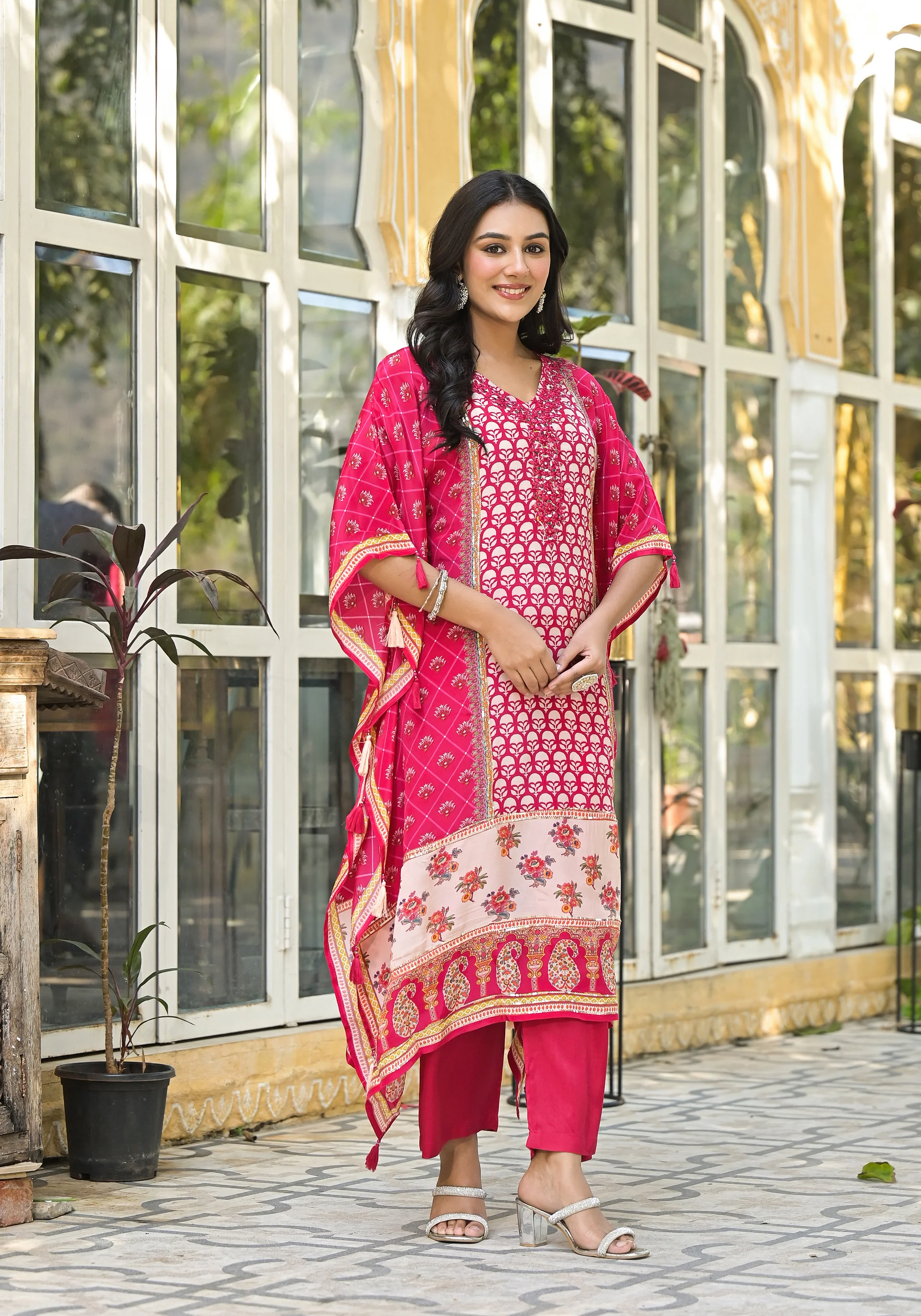 Mehna Rosewood Full Heavy Work Kaftan Pant set - Image 6