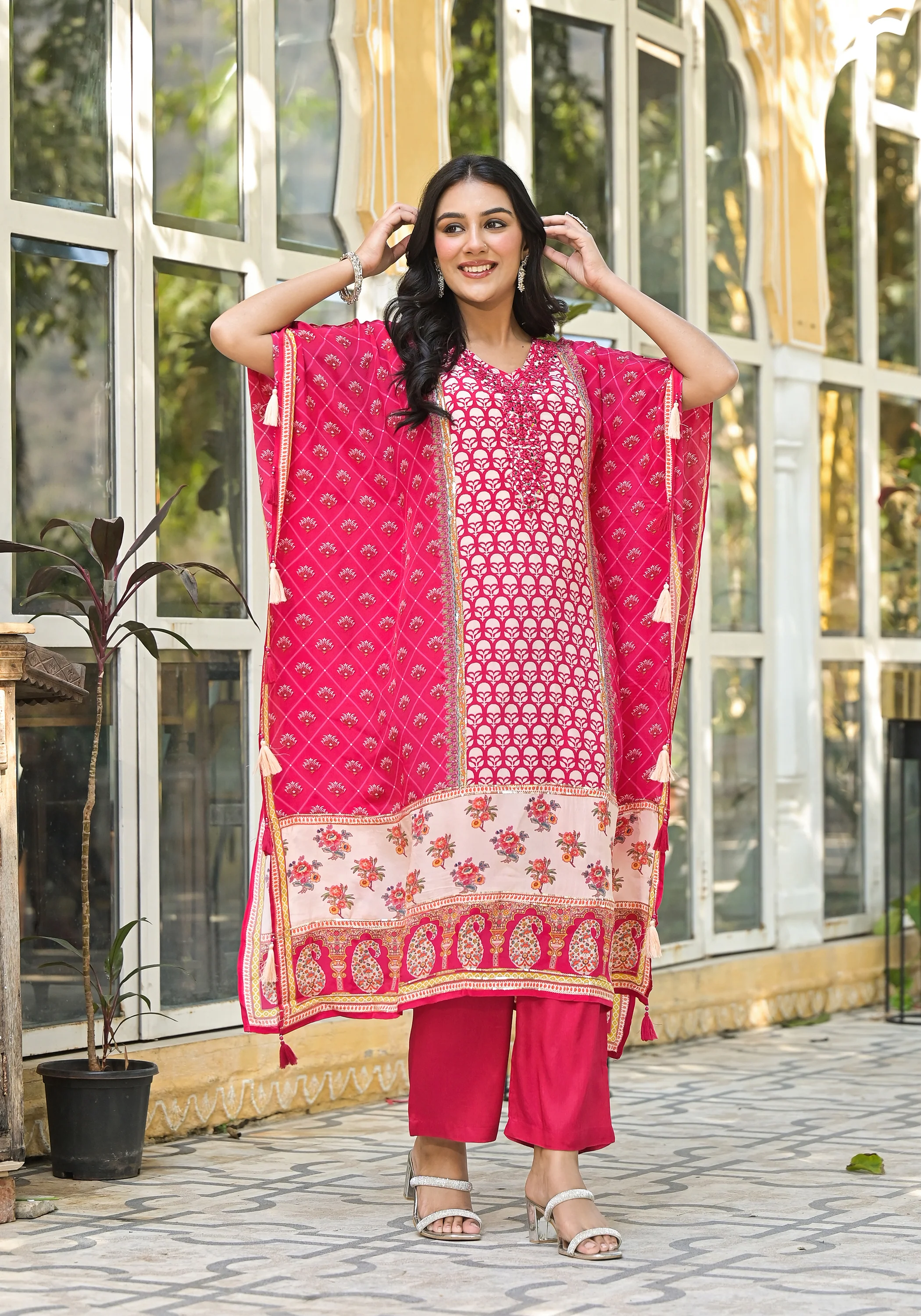 Mehna Rosewood Full Heavy Work Kaftan Pant set - Image 7