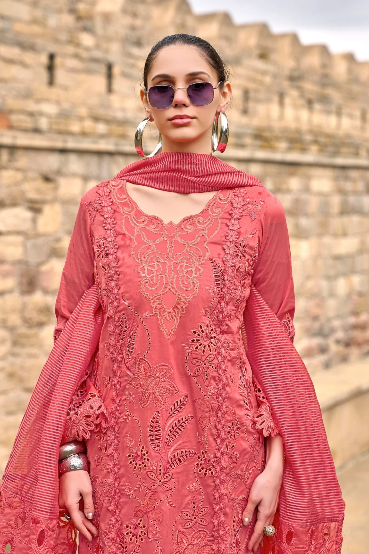 Ayat Tangerine Full Embroidery Premium Lawn Suit set - Image 2