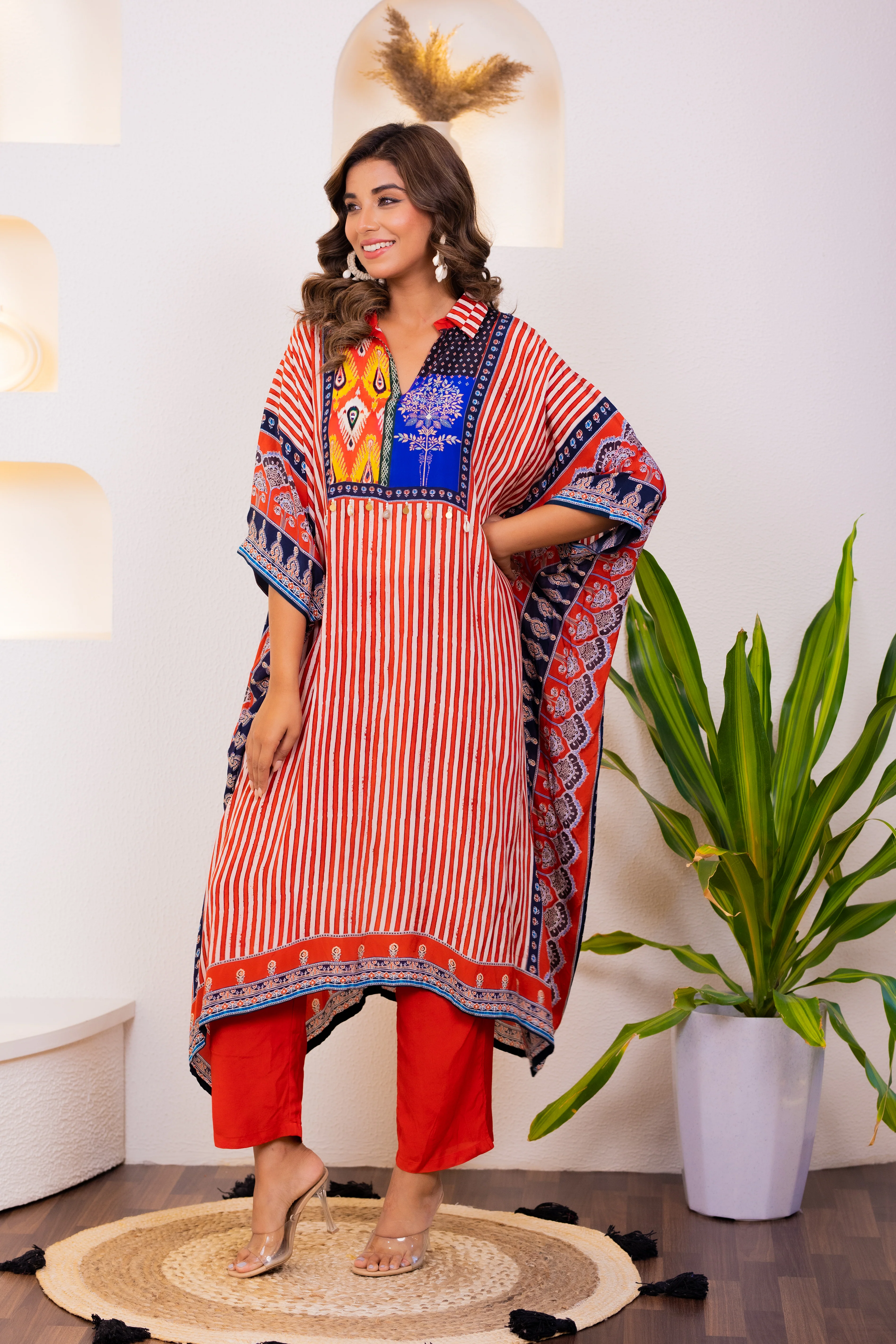 Maurya Scarlet Premium Muslin Kaftan Pant Set - Image 4