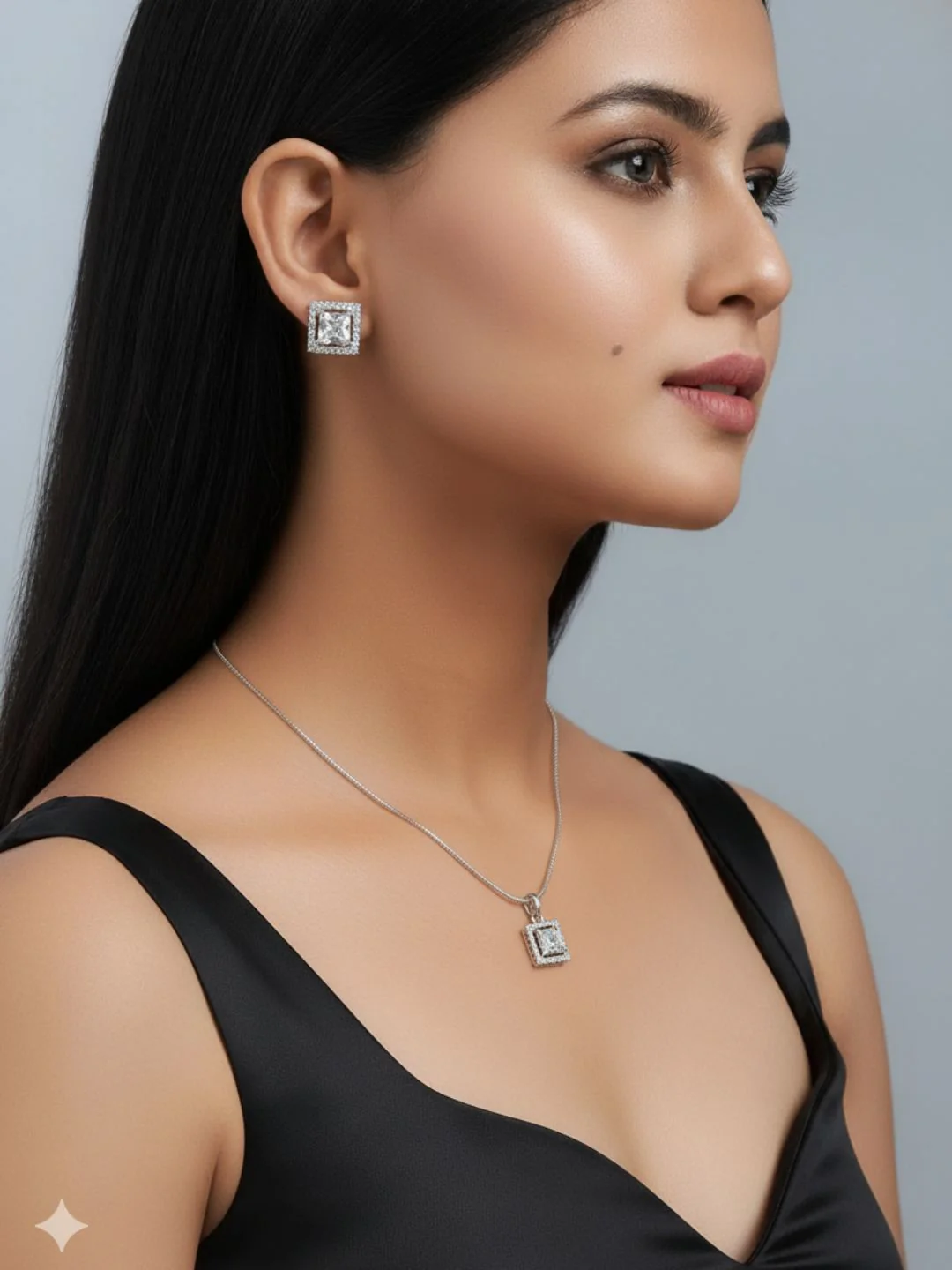 Shama Diamond Earing & Pendant Set - Image 11