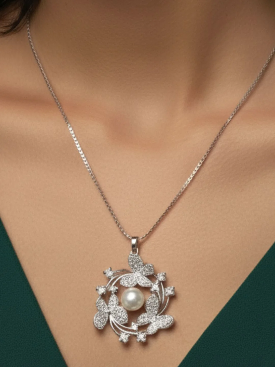 Savana Oxidised Pearl Earing & Pendant Set - Image 3