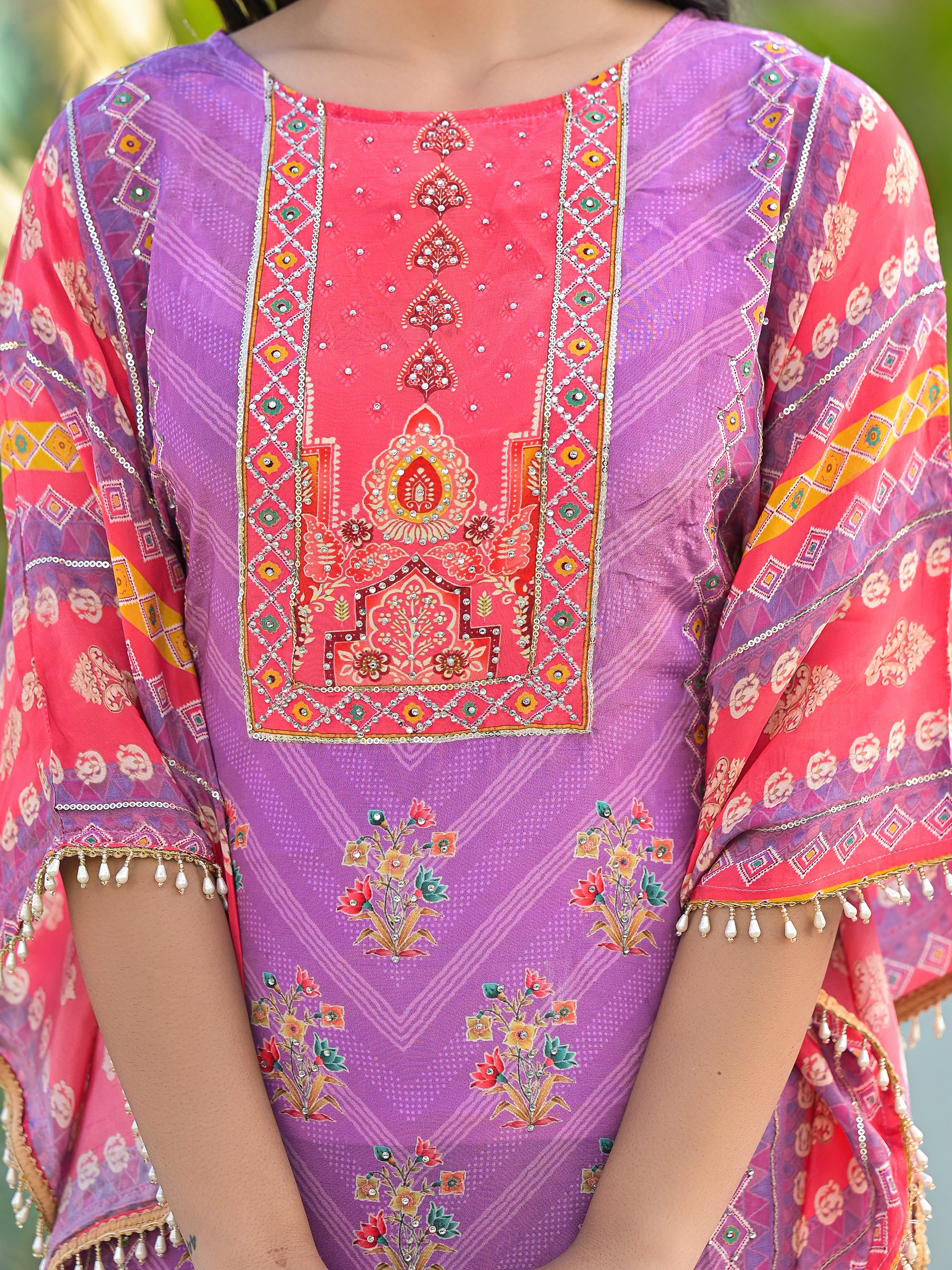 Mehna Lilac Full Heavy Work Kaftan Pant Set - Image 3