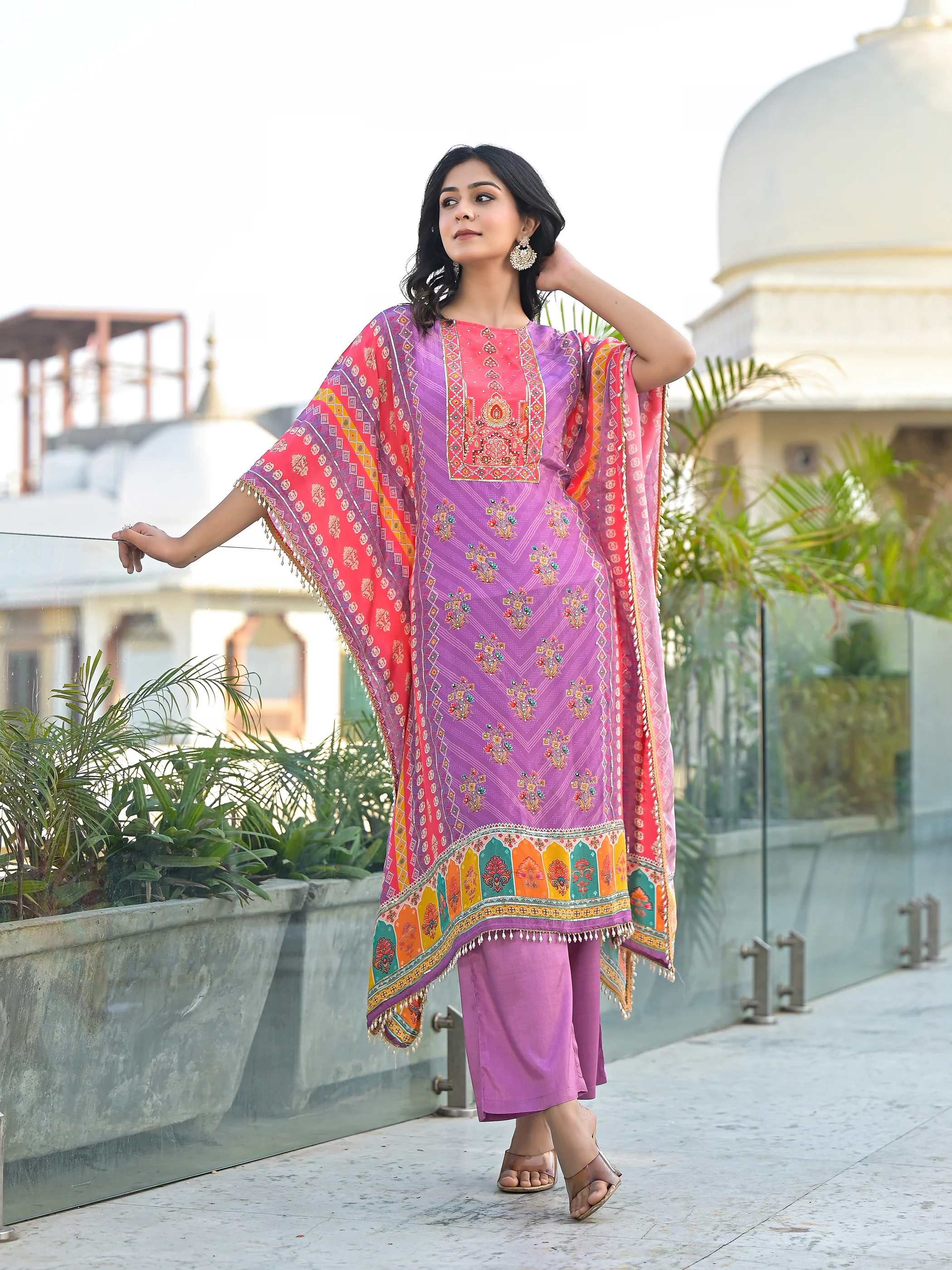 Mehna Lilac Full Heavy Work Kaftan Pant Set - Image 6