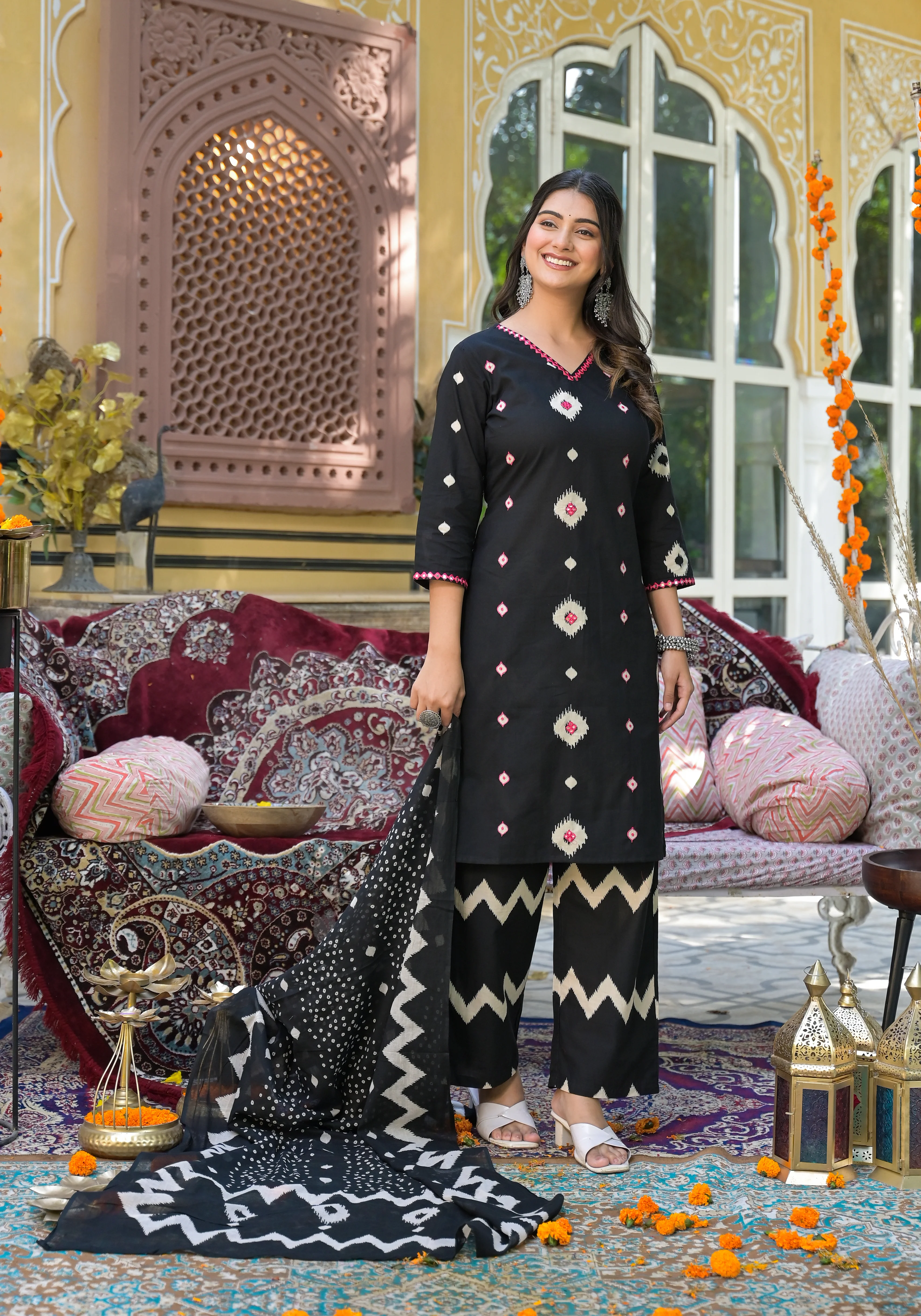 ARANYA ONYX IKAT PRINT COTTON SUIT SET - Image 11