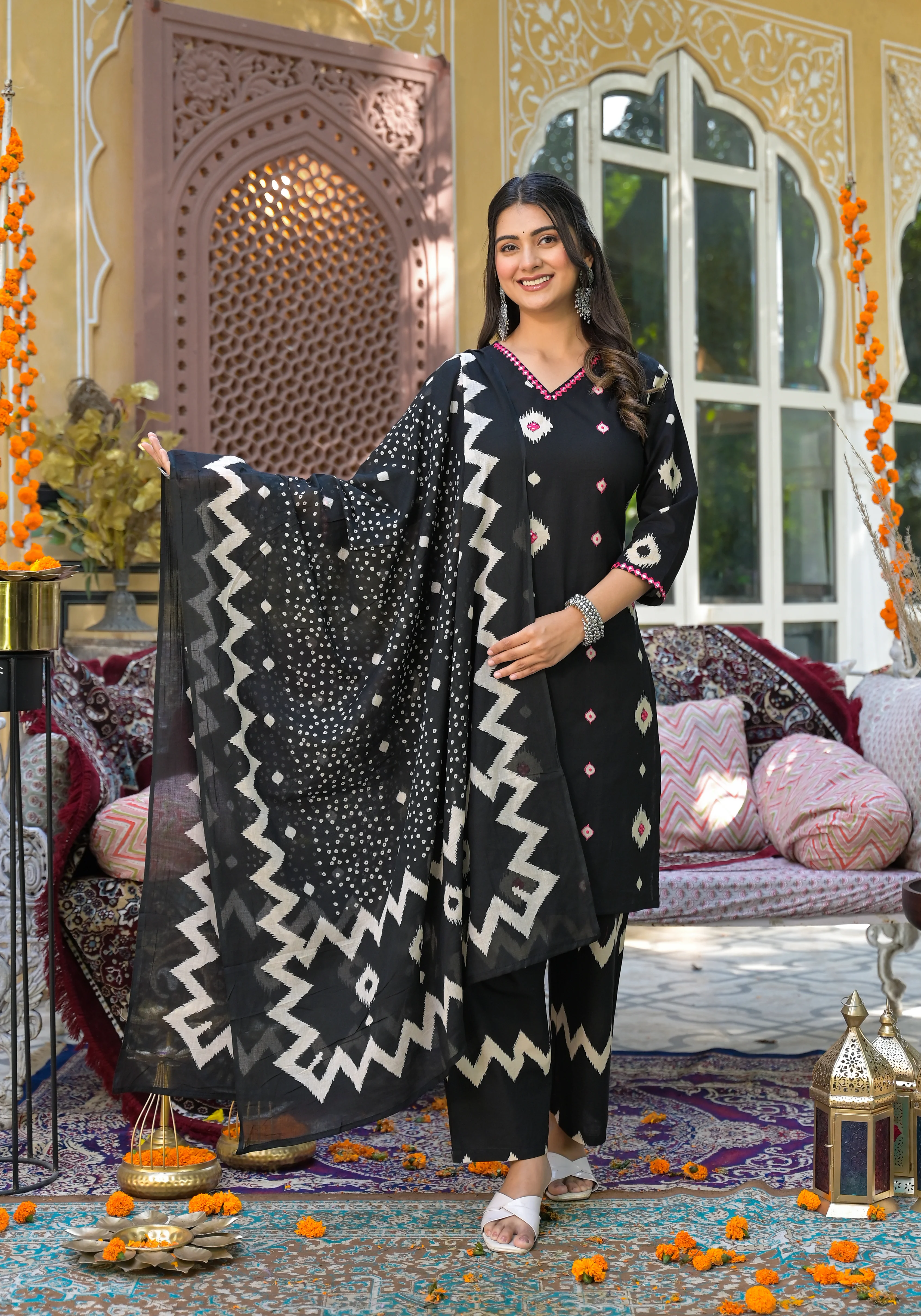ARANYA ONYX IKAT PRINT COTTON SUIT SET - Image 5