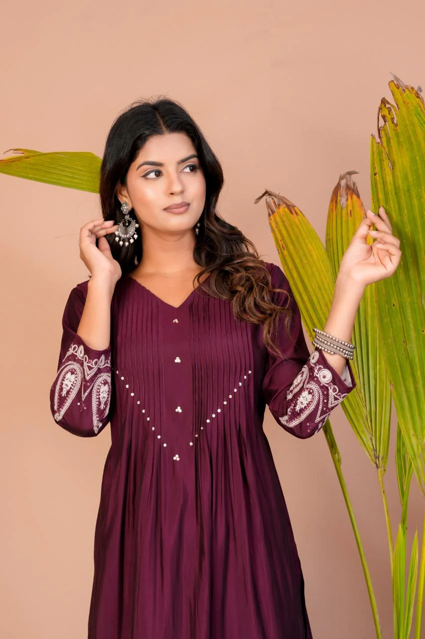 SNEHA PLUM EMBROIDERED KURTI - Image 2
