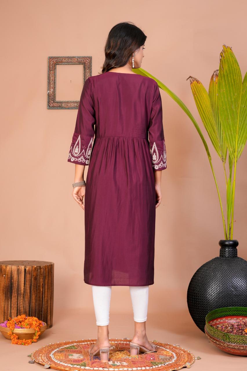 SNEHA PLUM EMBROIDERED KURTI - Image 3