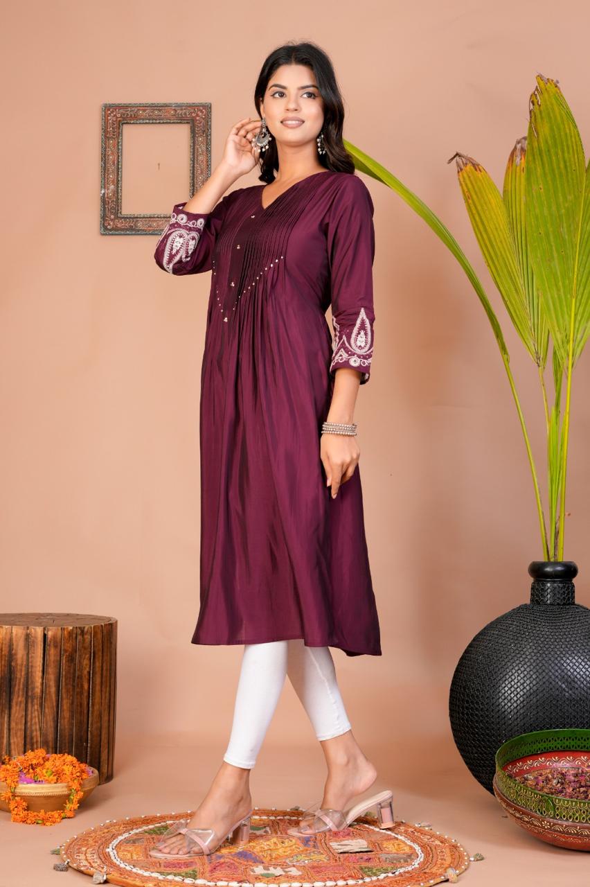 SNEHA PLUM EMBROIDERED KURTI - Image 5