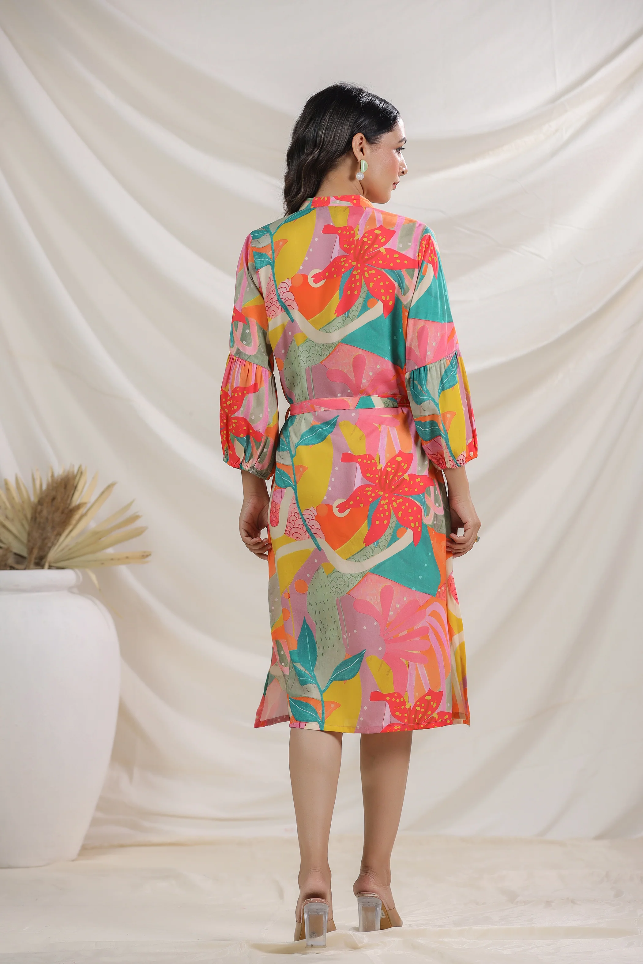 Harshini Tangerine Abstract Dress - Image 4