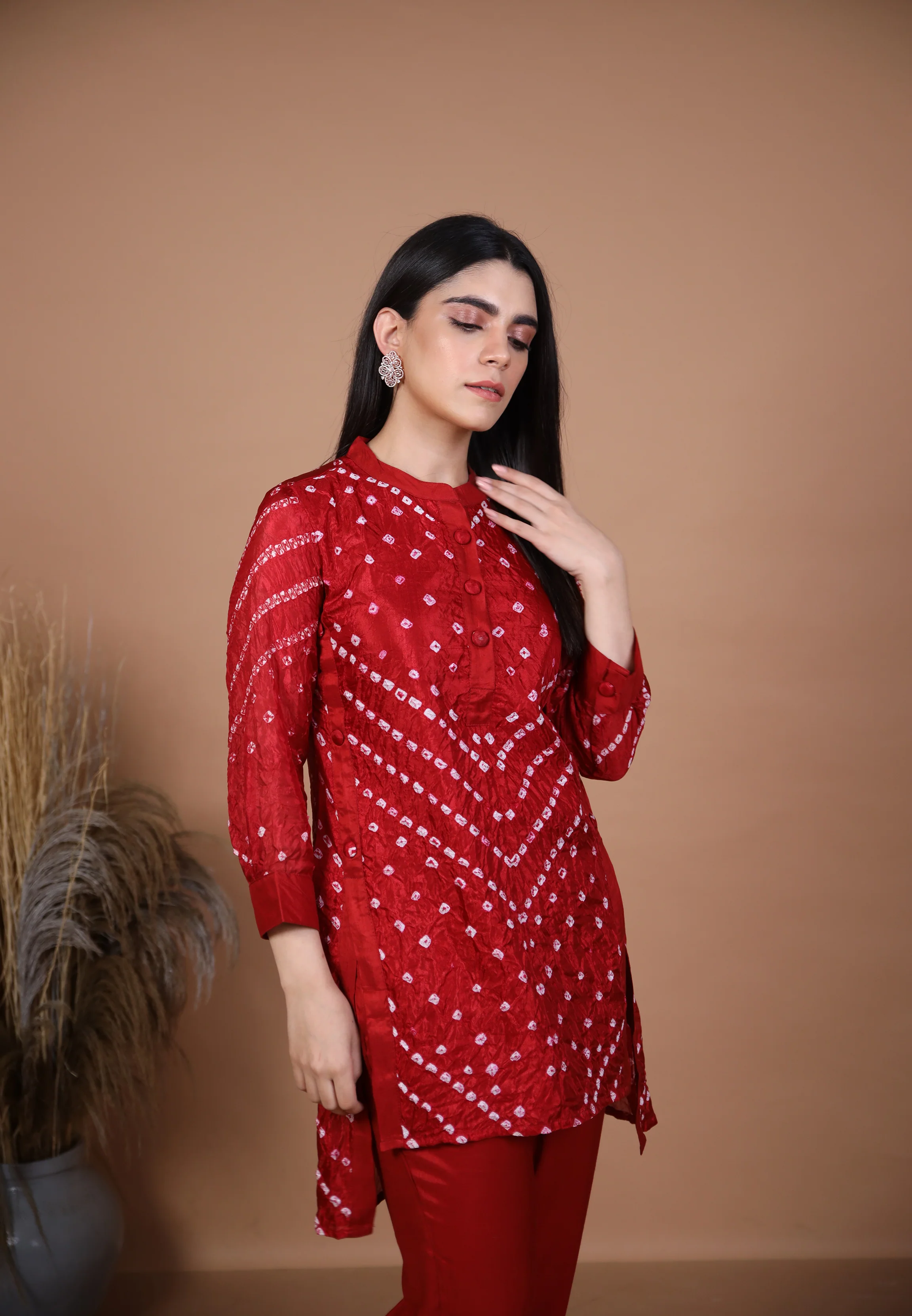Kalindi Maroon Bandhej Co-ord Set - Image 2