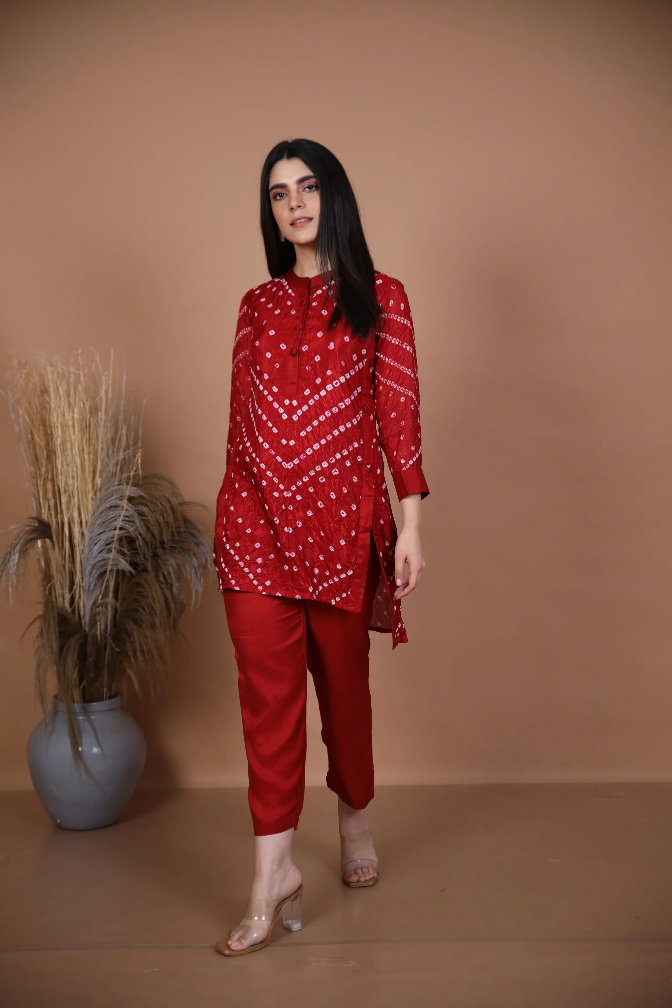 Kalindi Maroon Bandhej Co-ord Set - Image 3