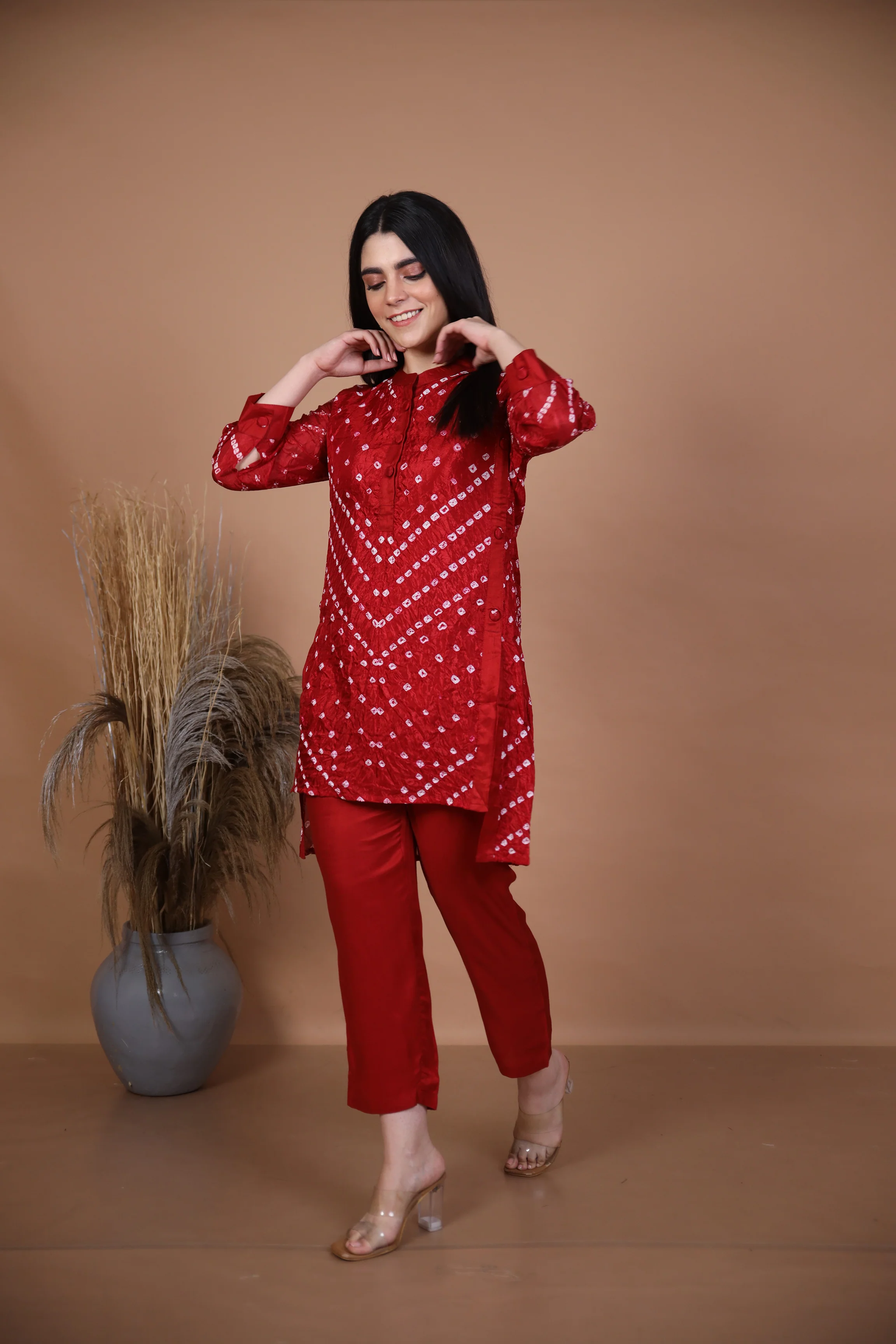 Kalindi Maroon Bandhej Co-ord Set - Image 4