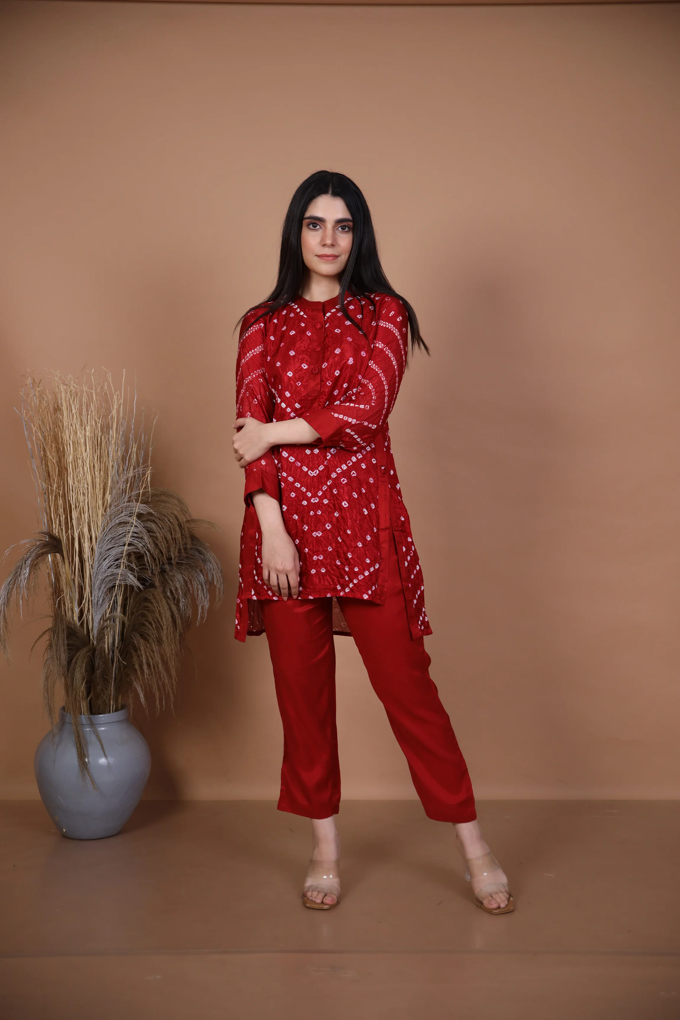 Kalindi Maroon Bandhej Co-ord Set - Image 5