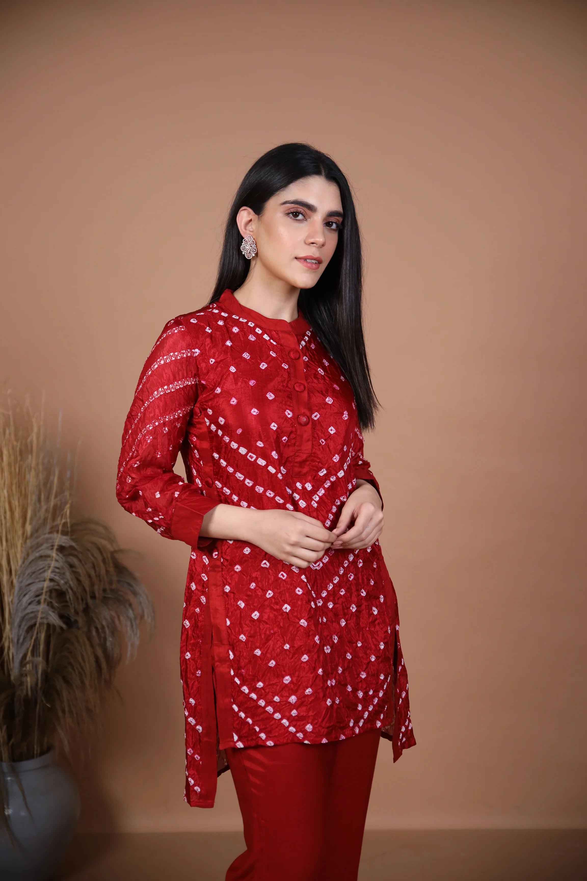 Kalindi Maroon Bandhej Co-ord Set - Image 6
