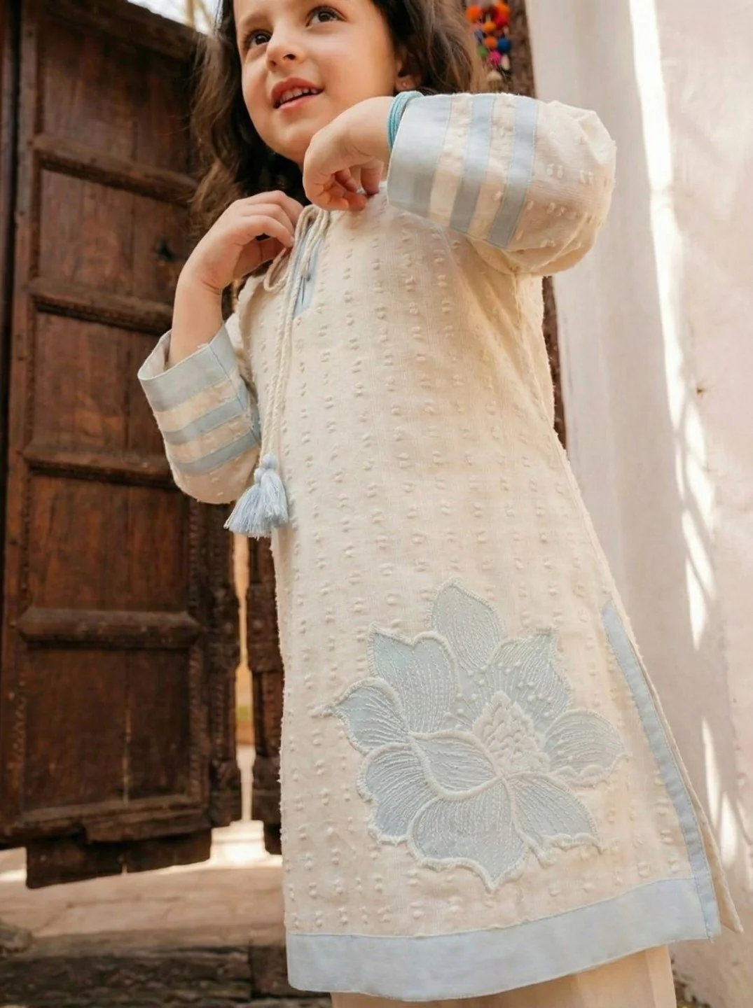 Joy pearl embroidery kids kurta pant set - Image 6