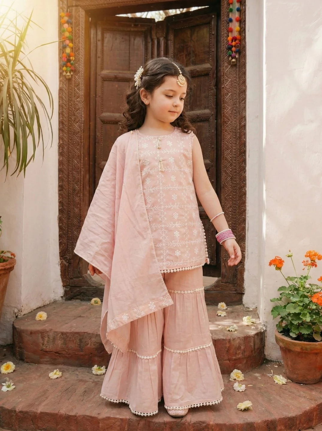 Joy taffy embroidery kids cotton suit set - Image 4