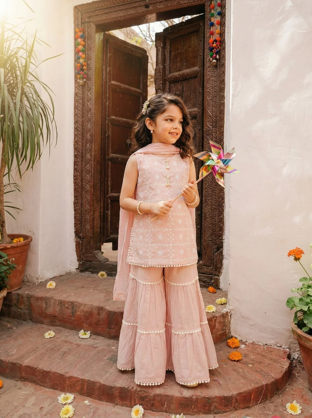 Joy taffy embroidery kids cotton suit set - Image 6