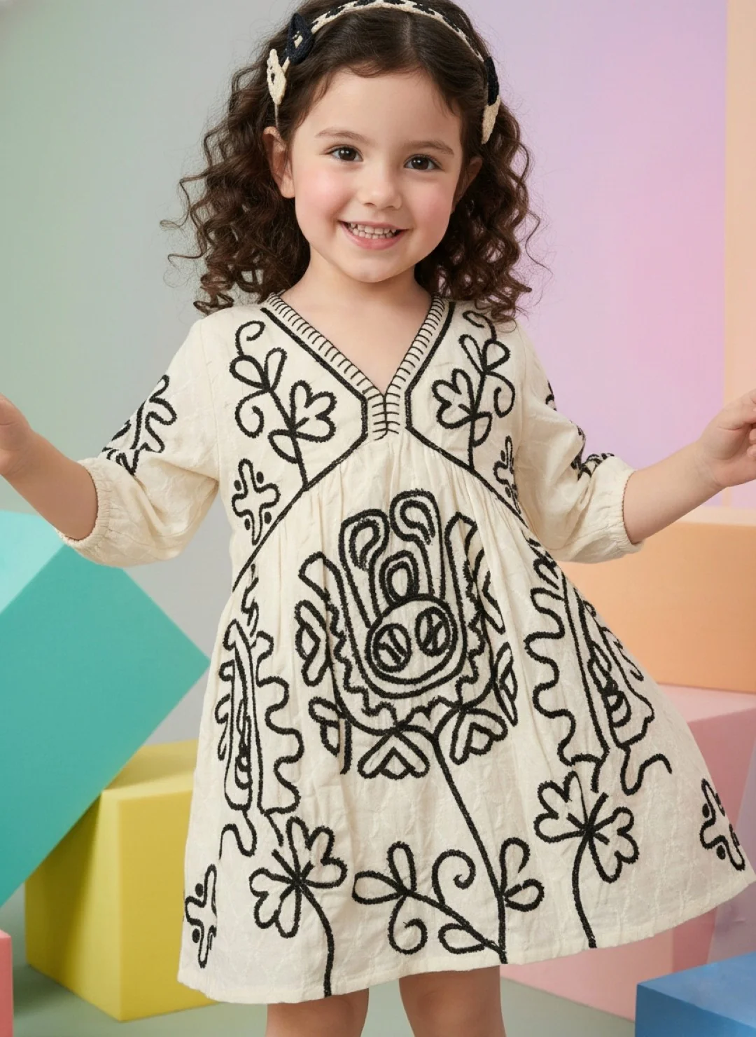 Joy Mono Embroidery Cotton Dress - Image 2