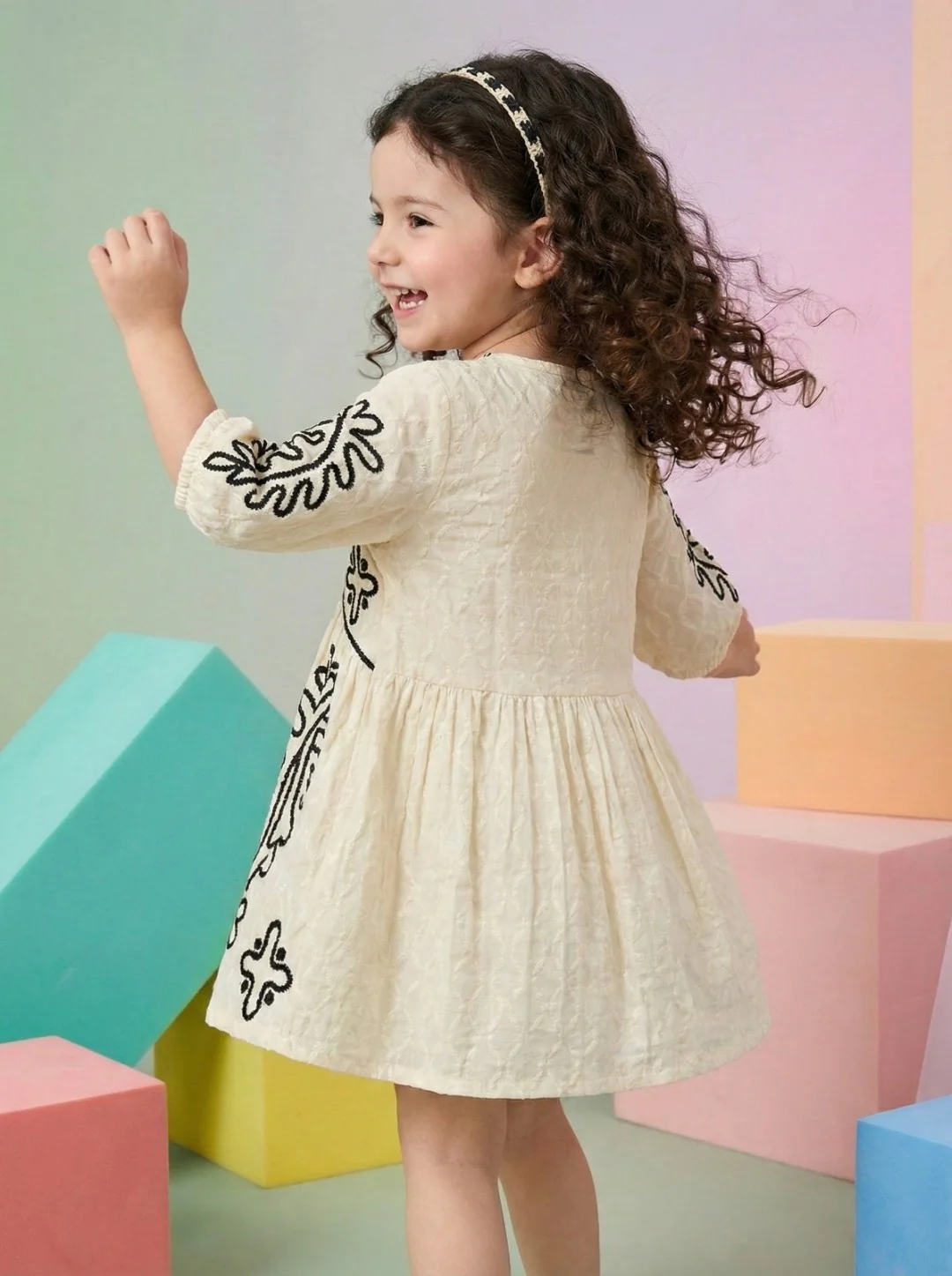 Joy Mono Embroidery Cotton Dress - Image 3
