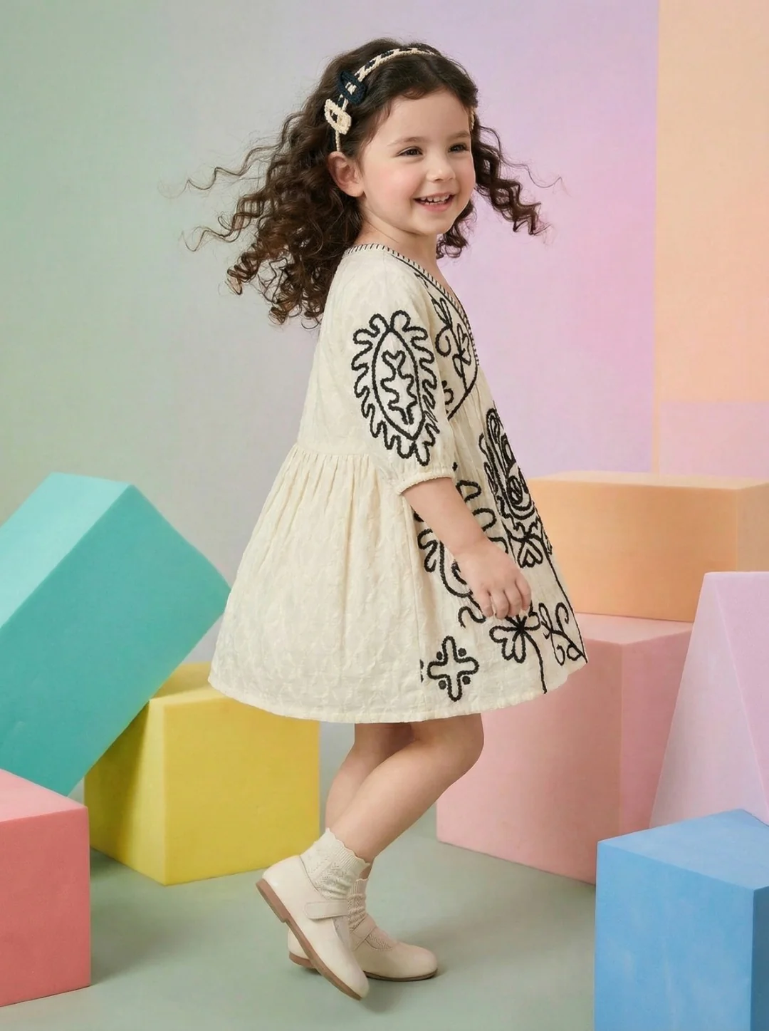 Joy Mono Embroidery Cotton Dress - Image 6