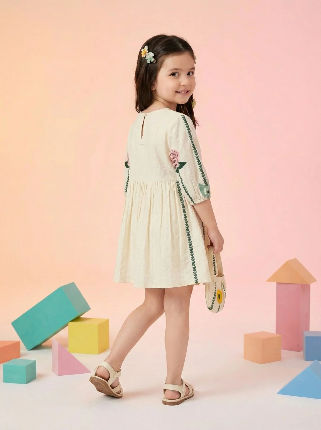 Joy Sunflower Embroidery Cotton Dress - Image 3