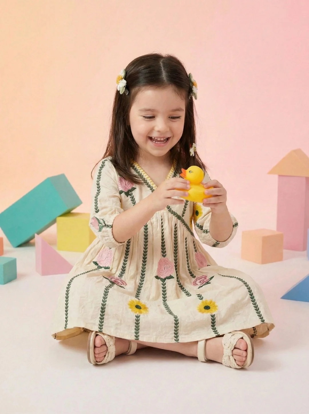 Joy Sunflower Embroidery Cotton Dress - Image 4