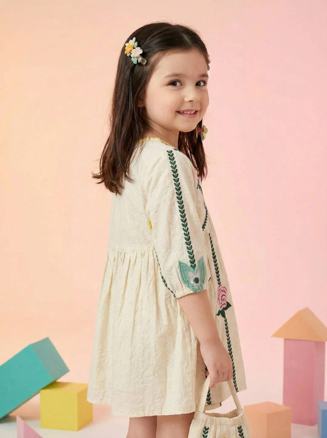 Joy Sunflower Embroidery Cotton Dress - Image 5