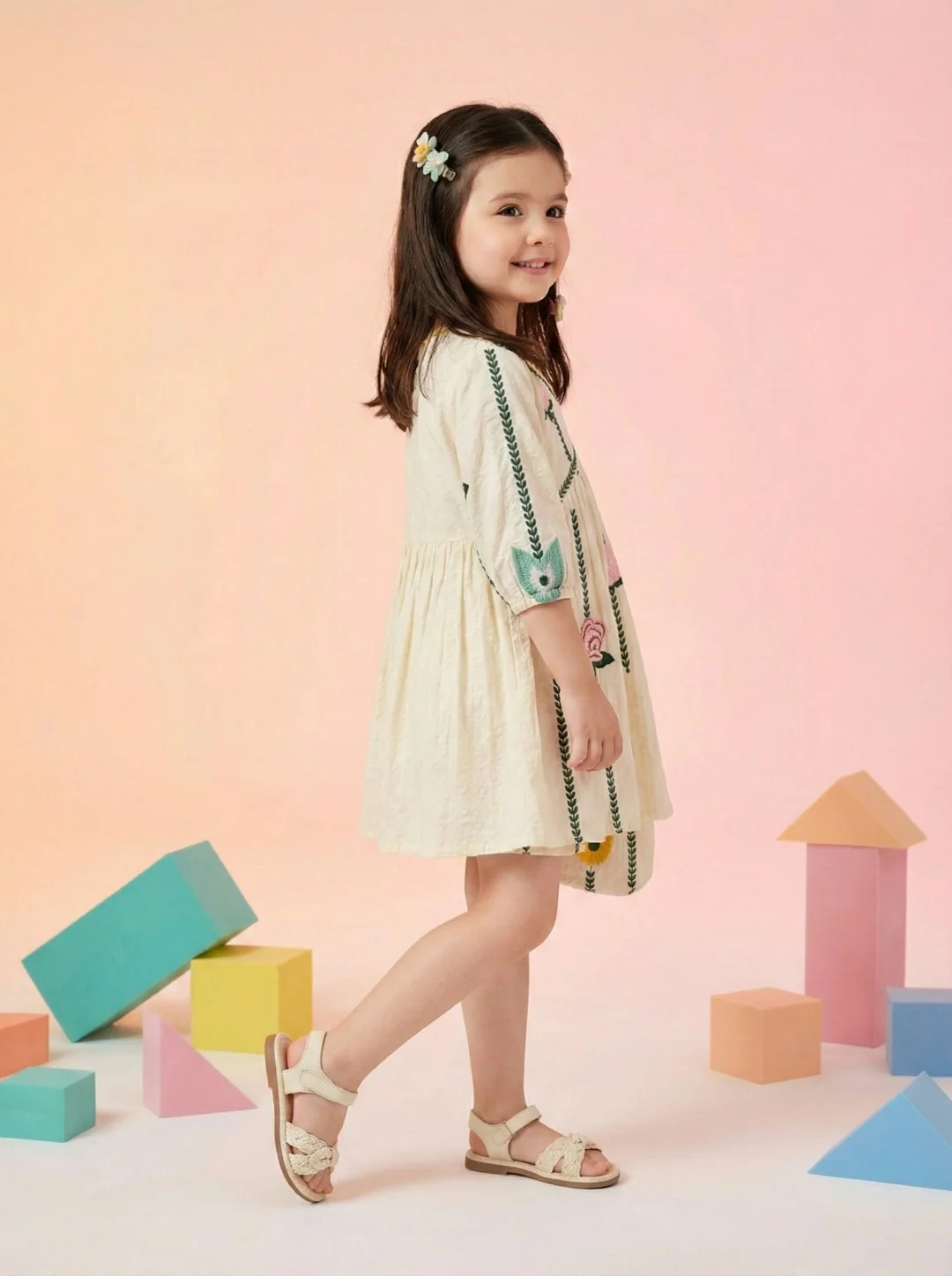 Joy Sunflower Embroidery Cotton Dress - Image 6