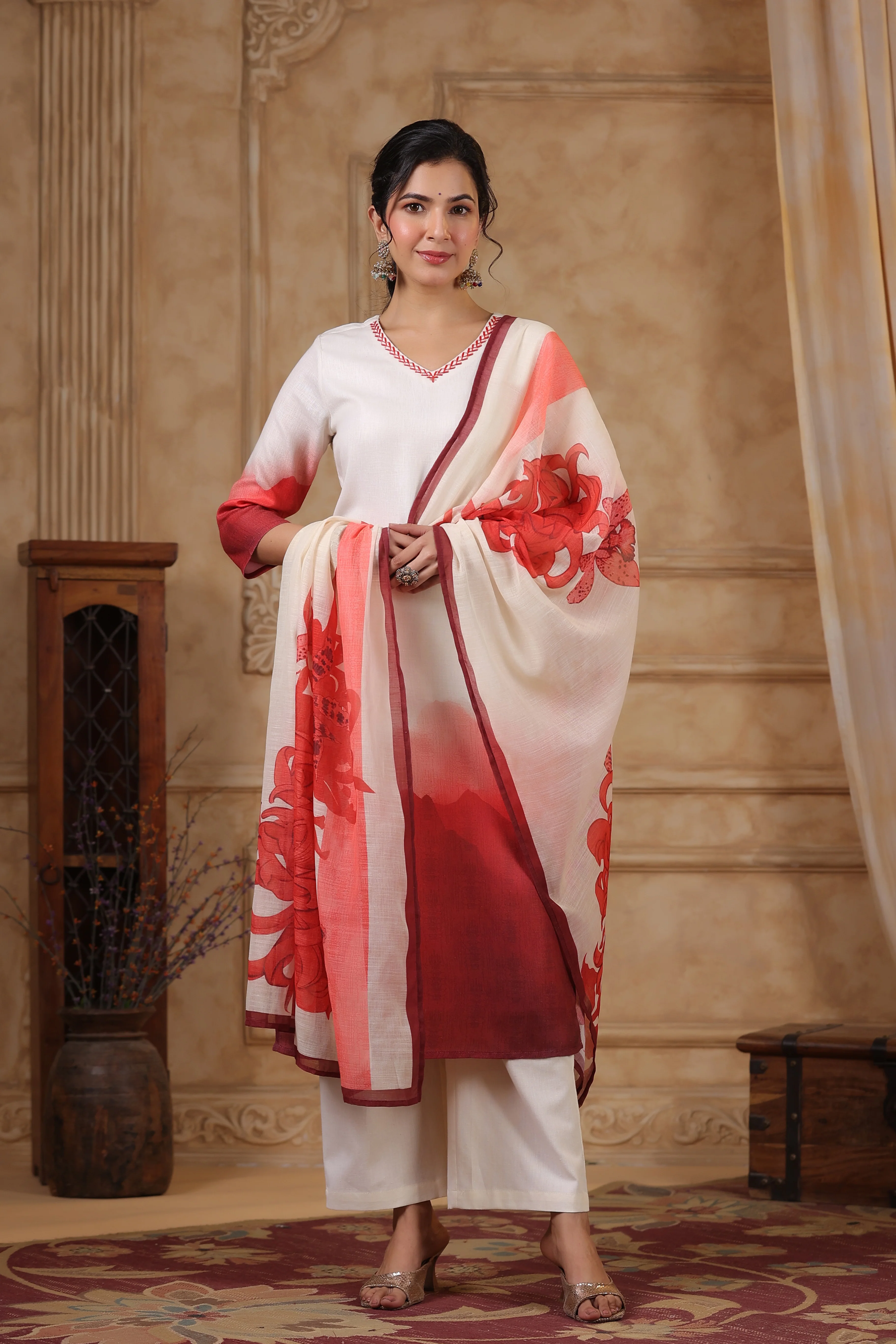 SAKSHI CRIMSON LINEN COTTON SUIT SET - Image 3