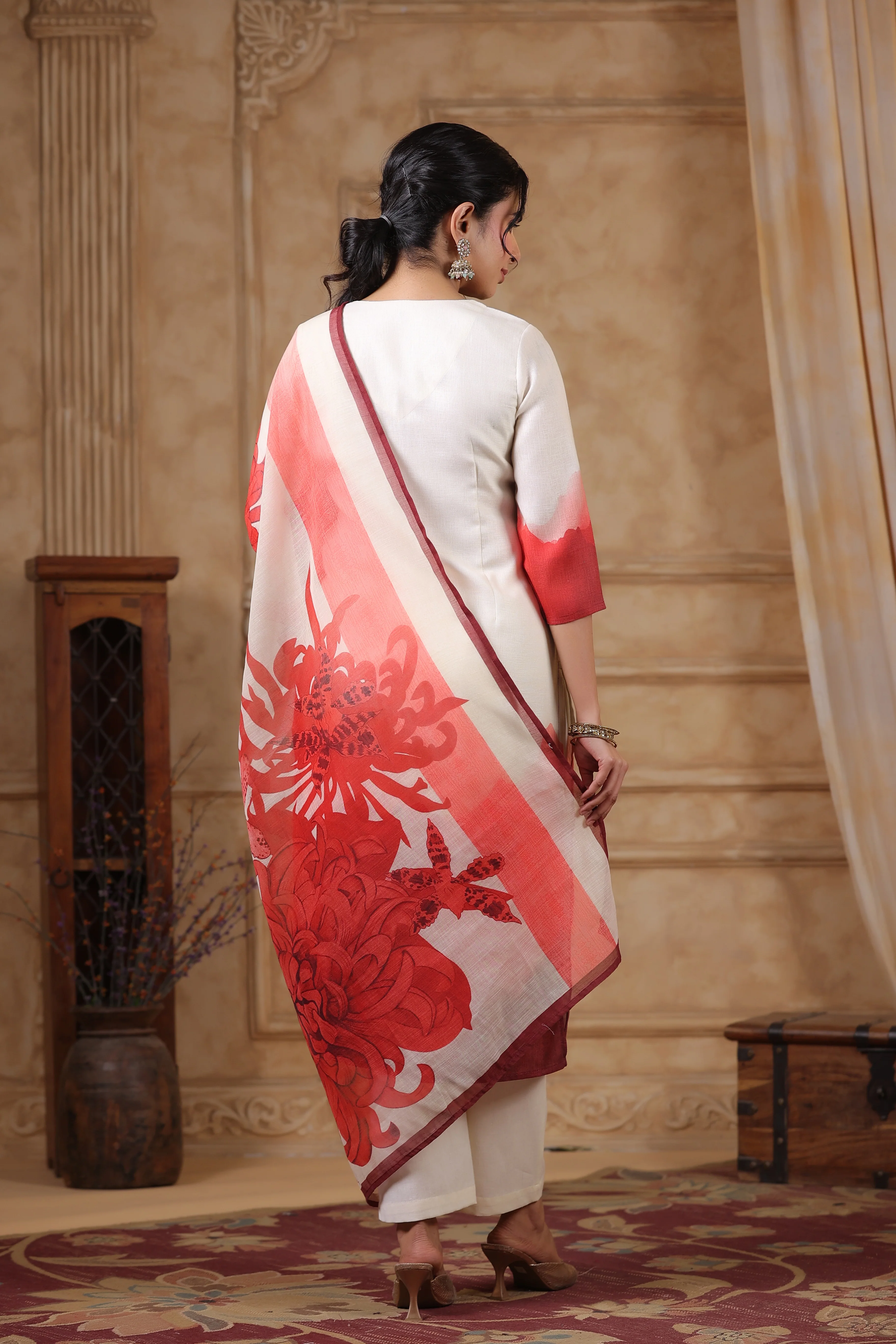 SAKSHI CRIMSON LINEN COTTON SUIT SET - Image 4