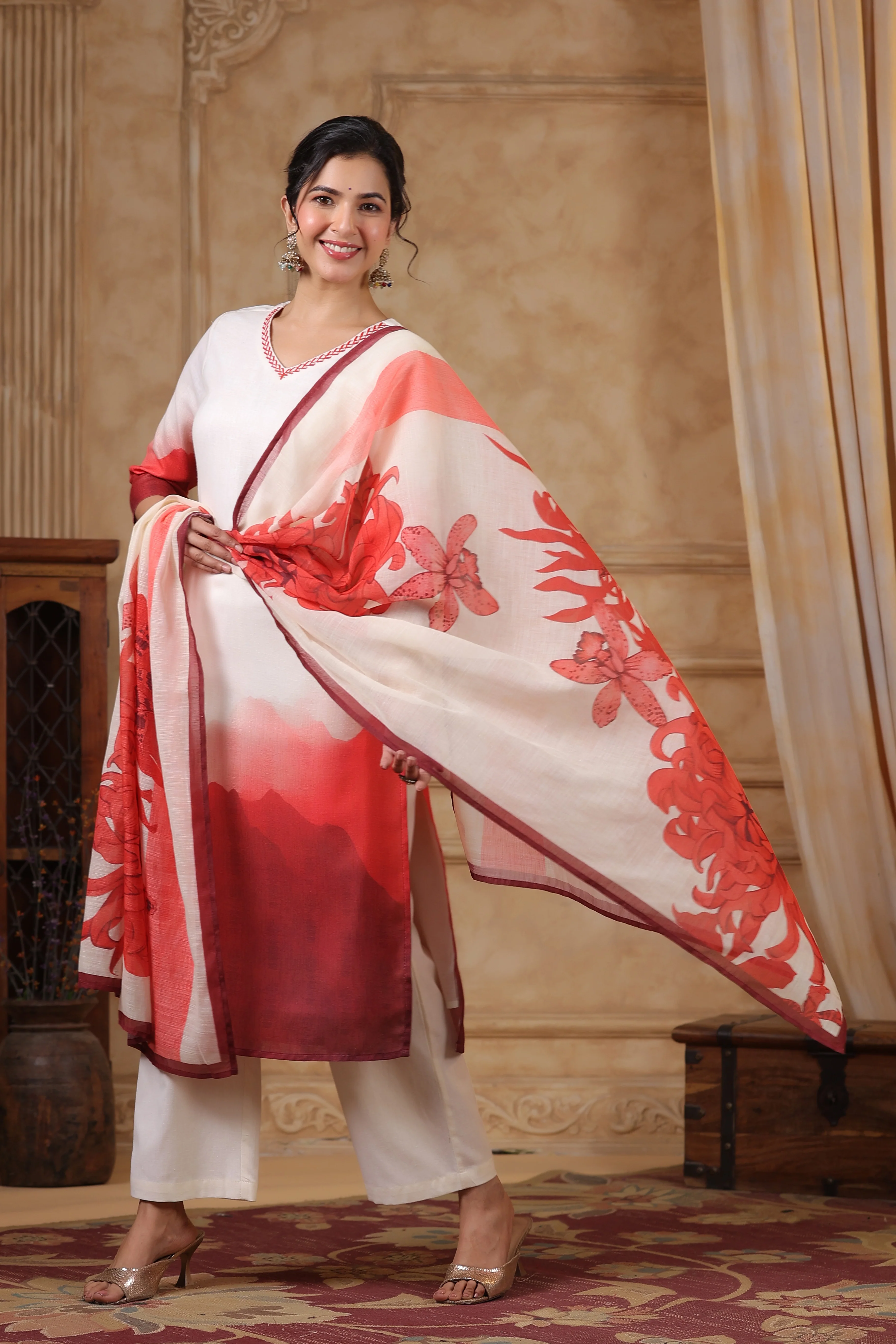 SAKSHI CRIMSON LINEN COTTON SUIT SET - Image 6
