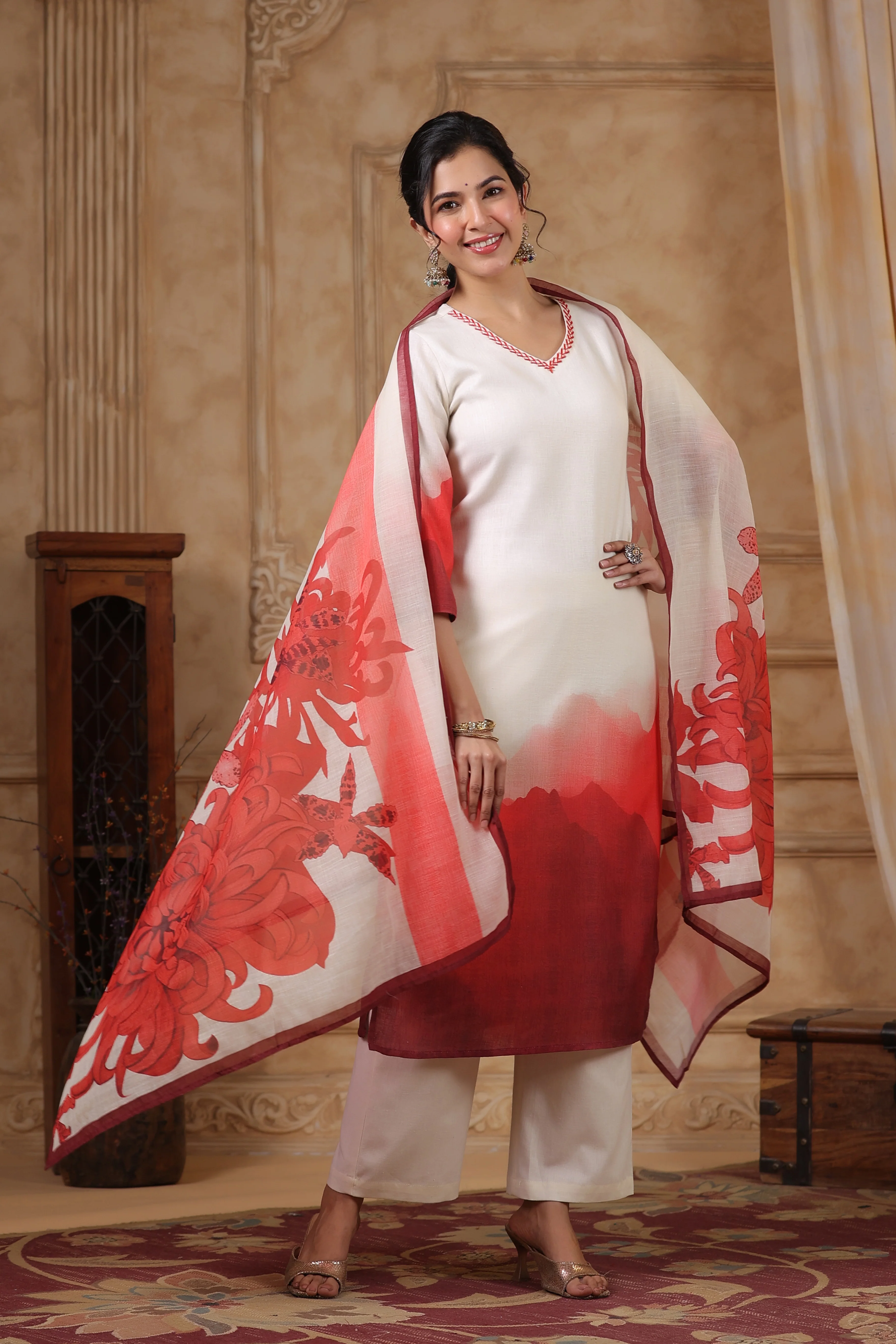 SAKSHI CRIMSON LINEN COTTON SUIT SET - Image 7