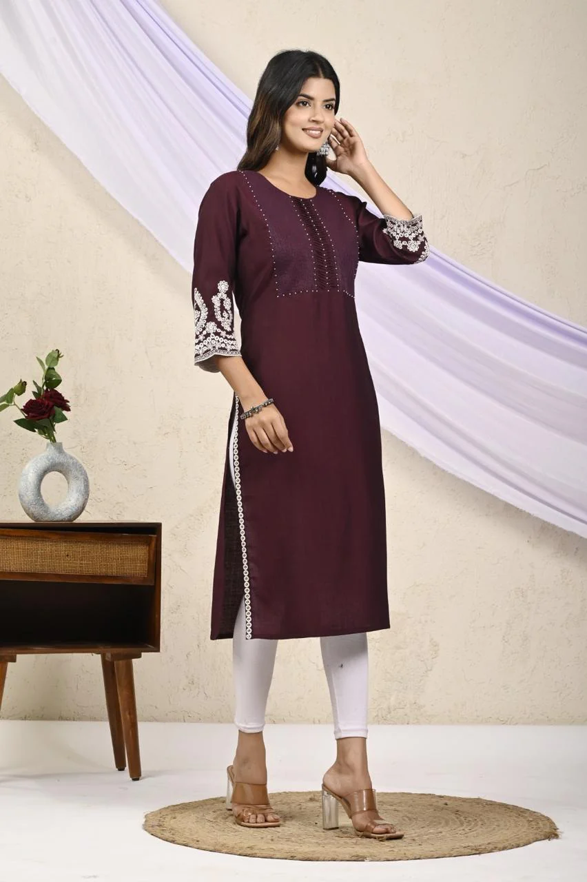 Layla Mulberry Embroidered Kurti - Image 4