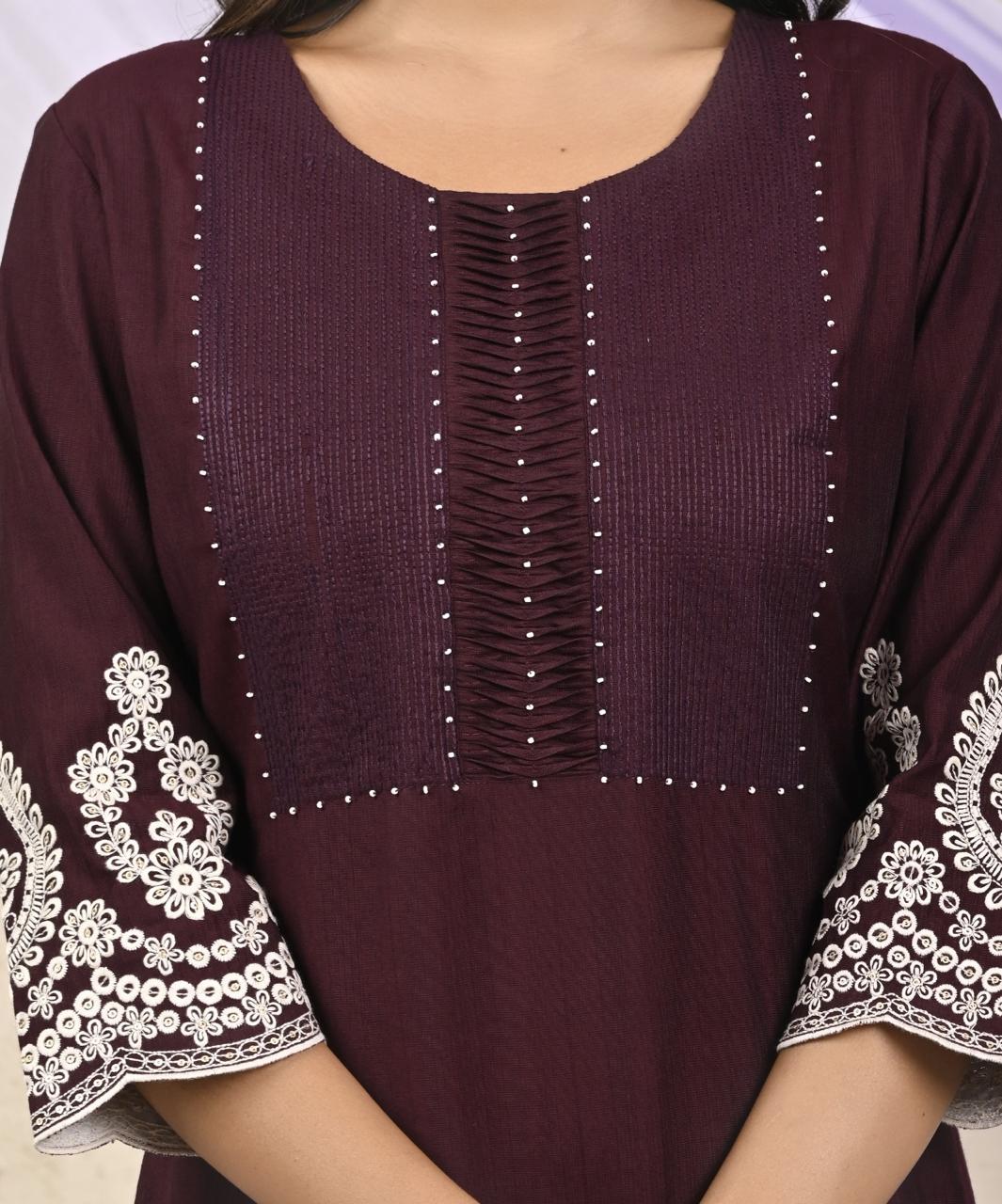 Layla Mulberry Embroidered Kurti - Image 5