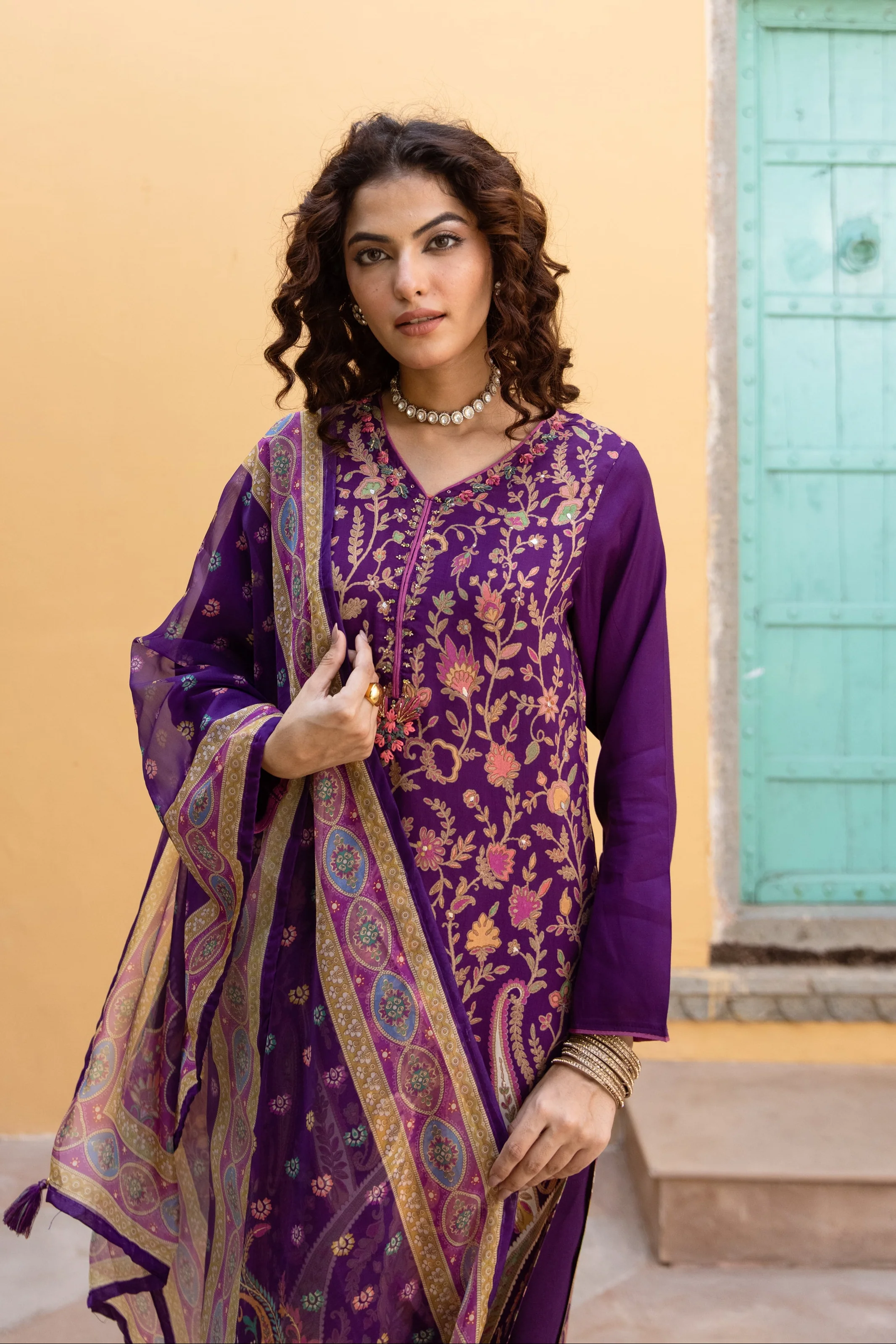 Saisha Orchid Premium Digital Print Muslin Suit Set - Image 2