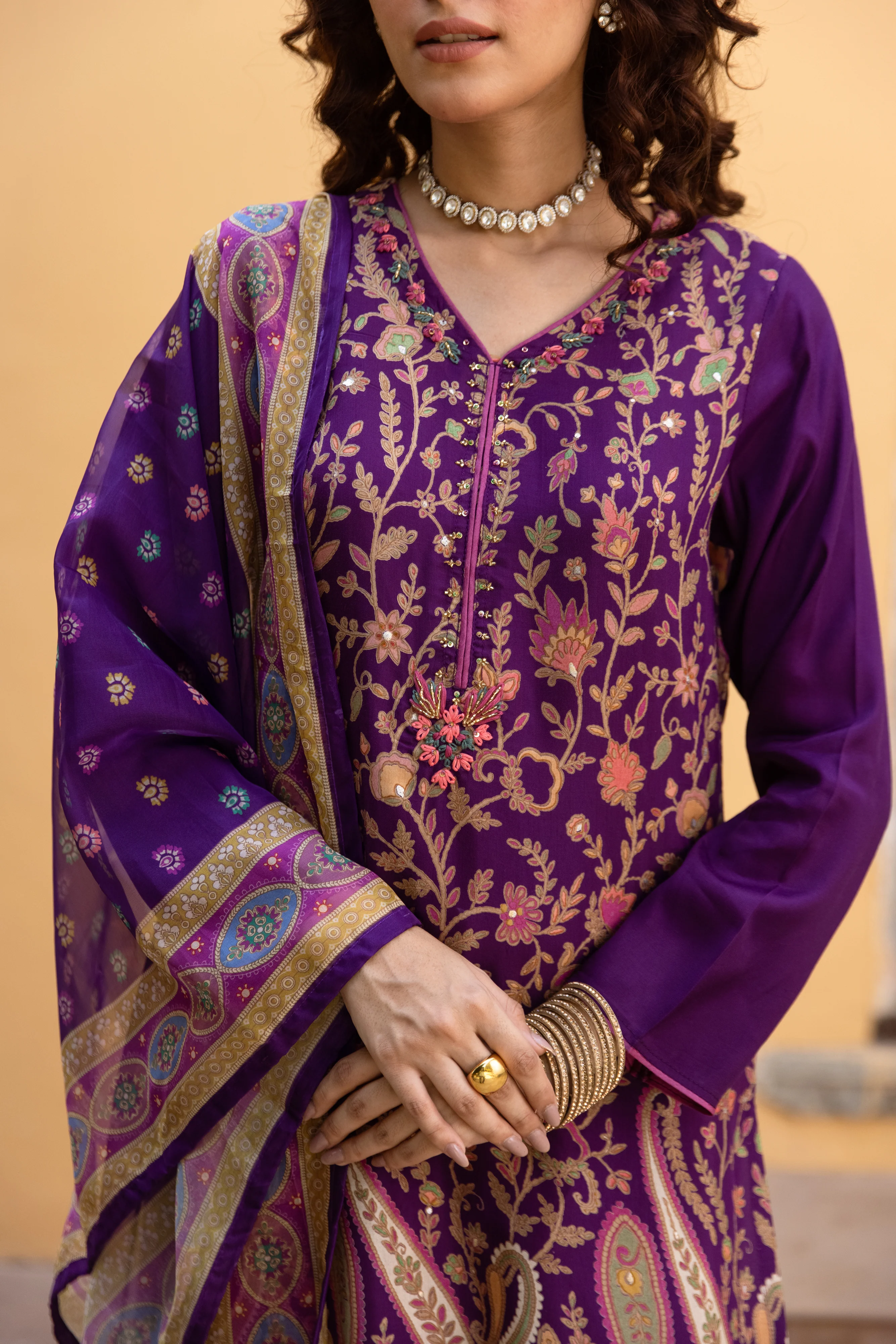 Saisha Orchid Premium Digital Print Muslin Suit Set - Image 4
