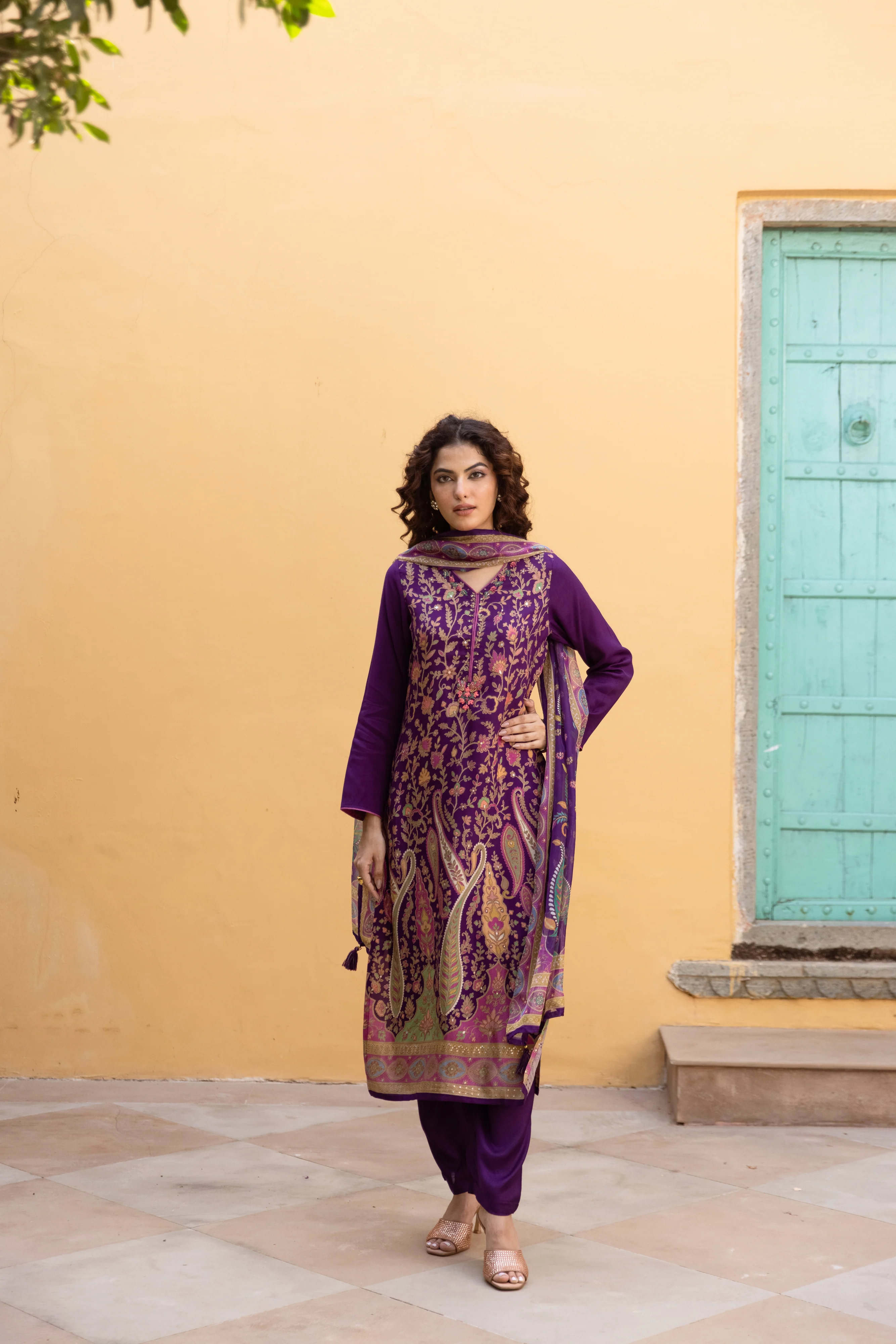 Saisha Orchid Premium Digital Print Muslin Suit Set - Image 5