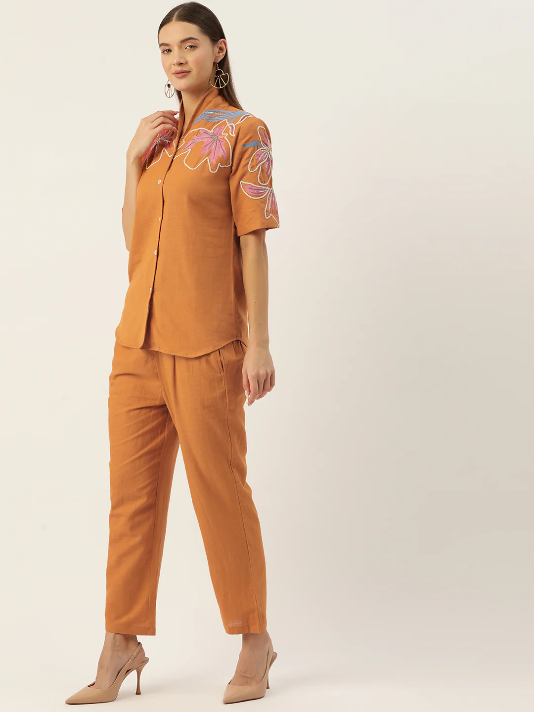 TUSHKI ORANGE EMBROIDERY COTTON CO-ORD SET - Image 4