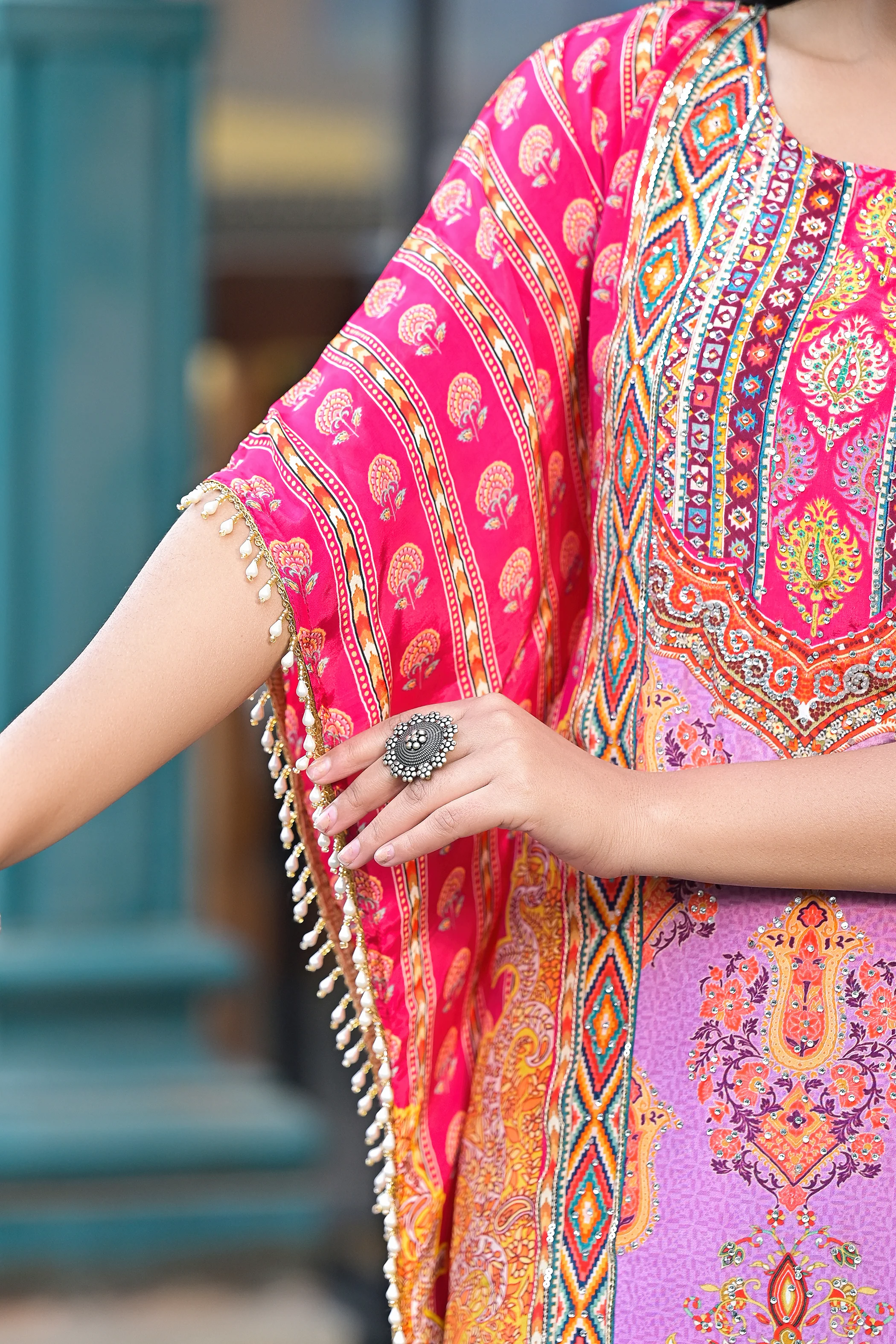 Mehna Blush Full Heavy Work Kaftan Pant Set - Image 6