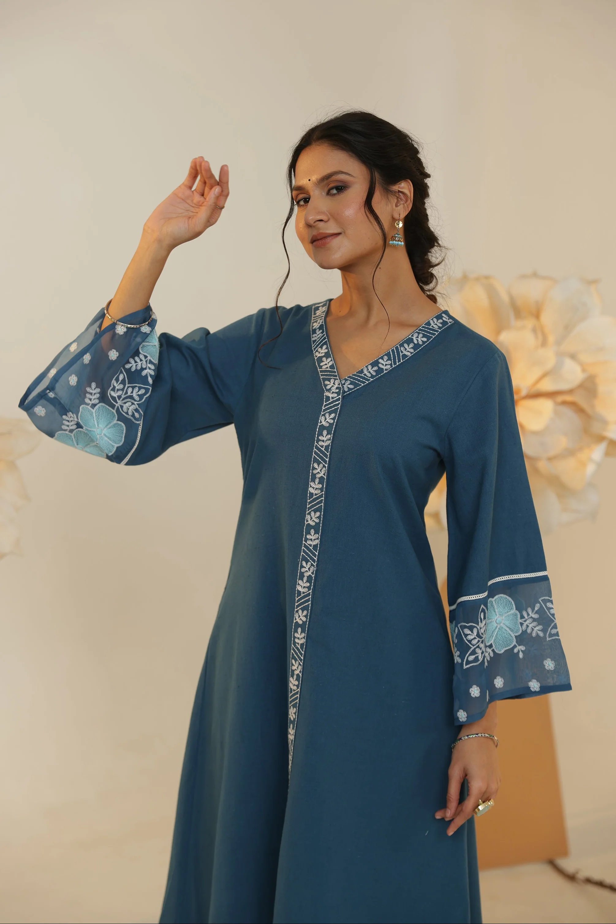 Purna Ocean Embroidered Cotton Co-ord Set - Image 2